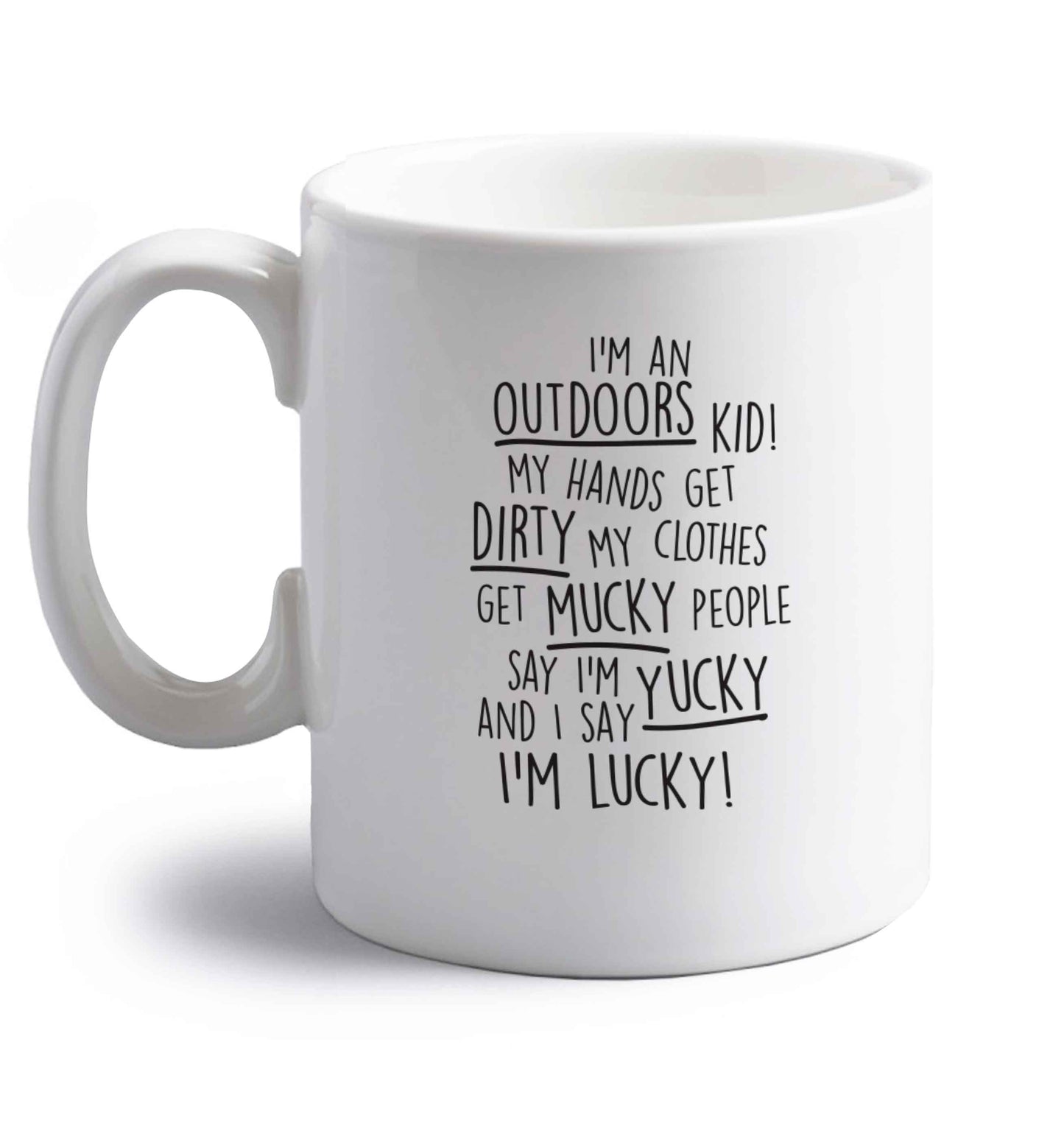 I'm an outdoors kid poem right handed white ceramic mug 