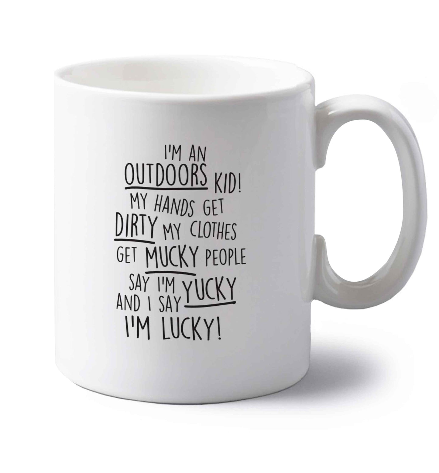 I'm an outdoors kid poem left handed white ceramic mug 