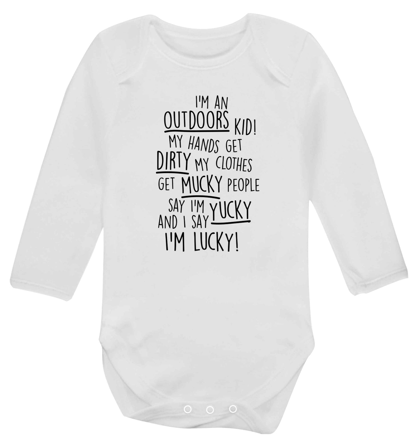 I'm an outdoors kid poem Baby Vest long sleeved white 6-12 months