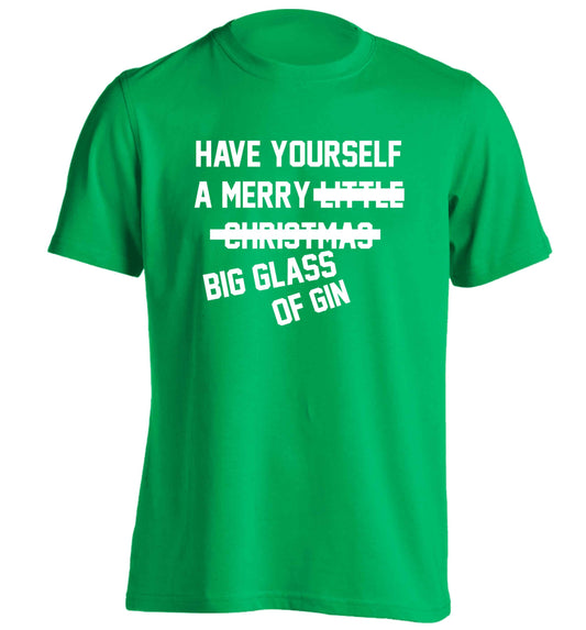 Have yourself a merry big glass of gin adults unisex green Tshirt 2XL
