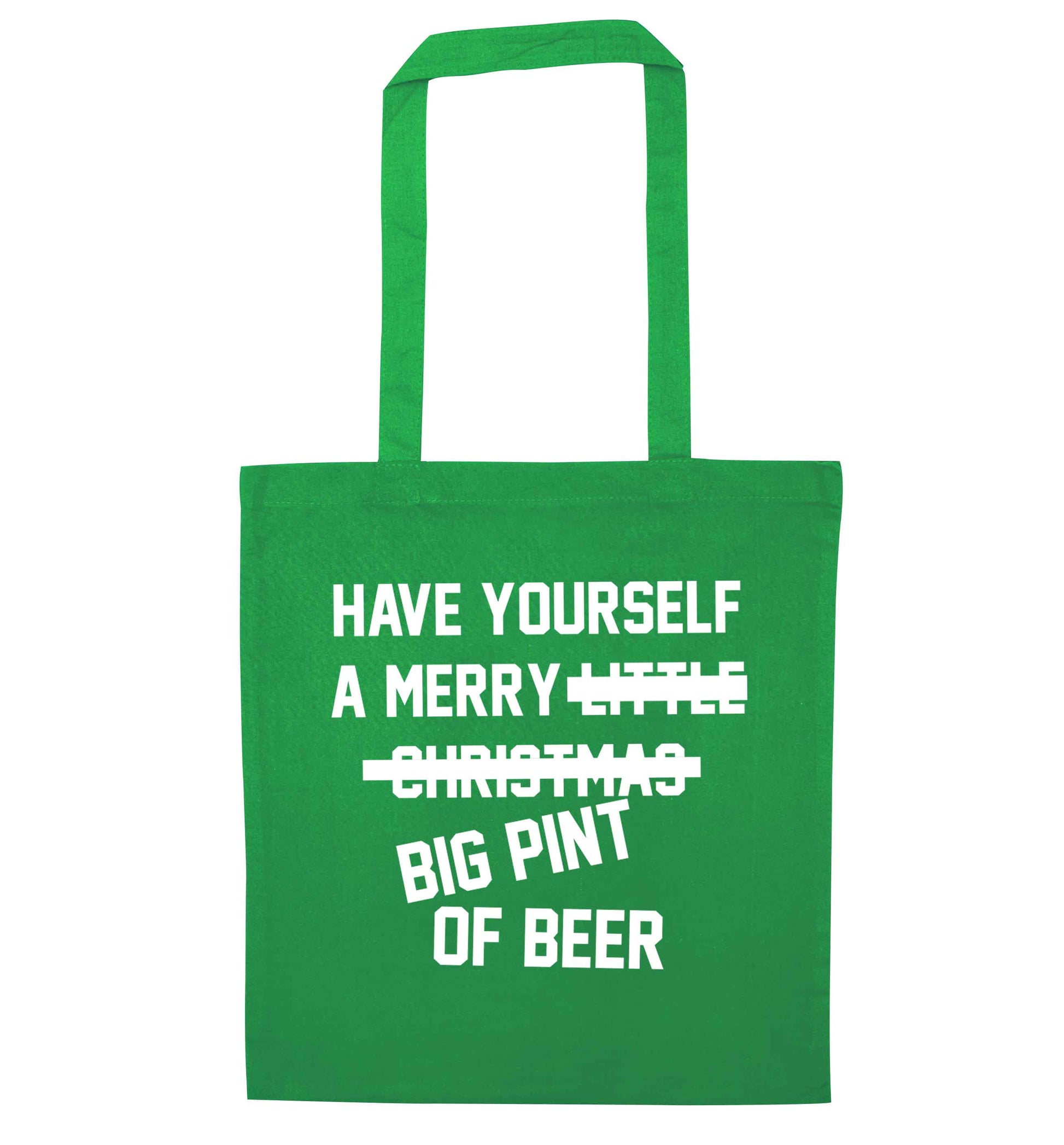 Have yourself a merry big pint of beer green tote bag