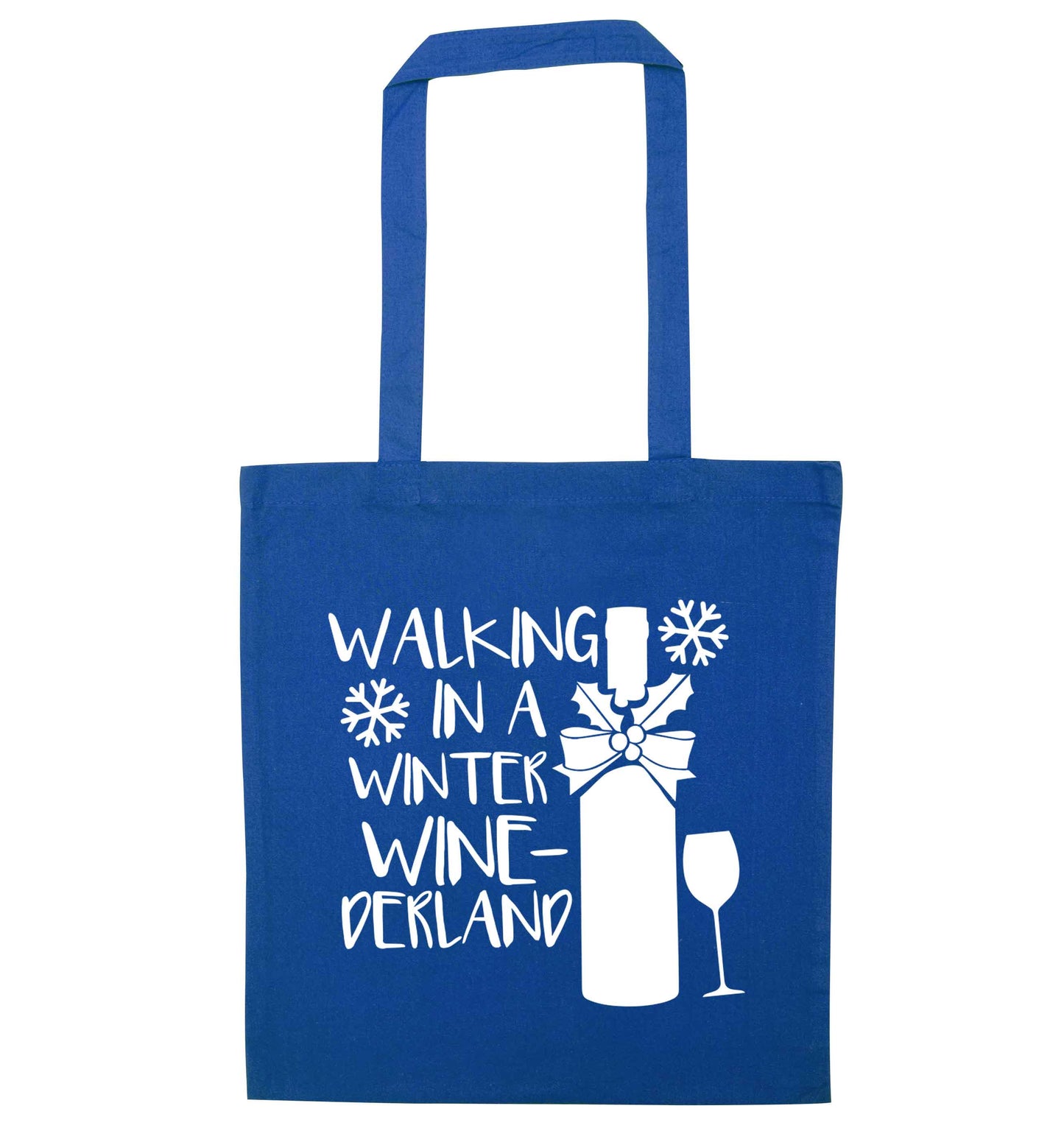Walking in a wine-derwonderland blue tote bag