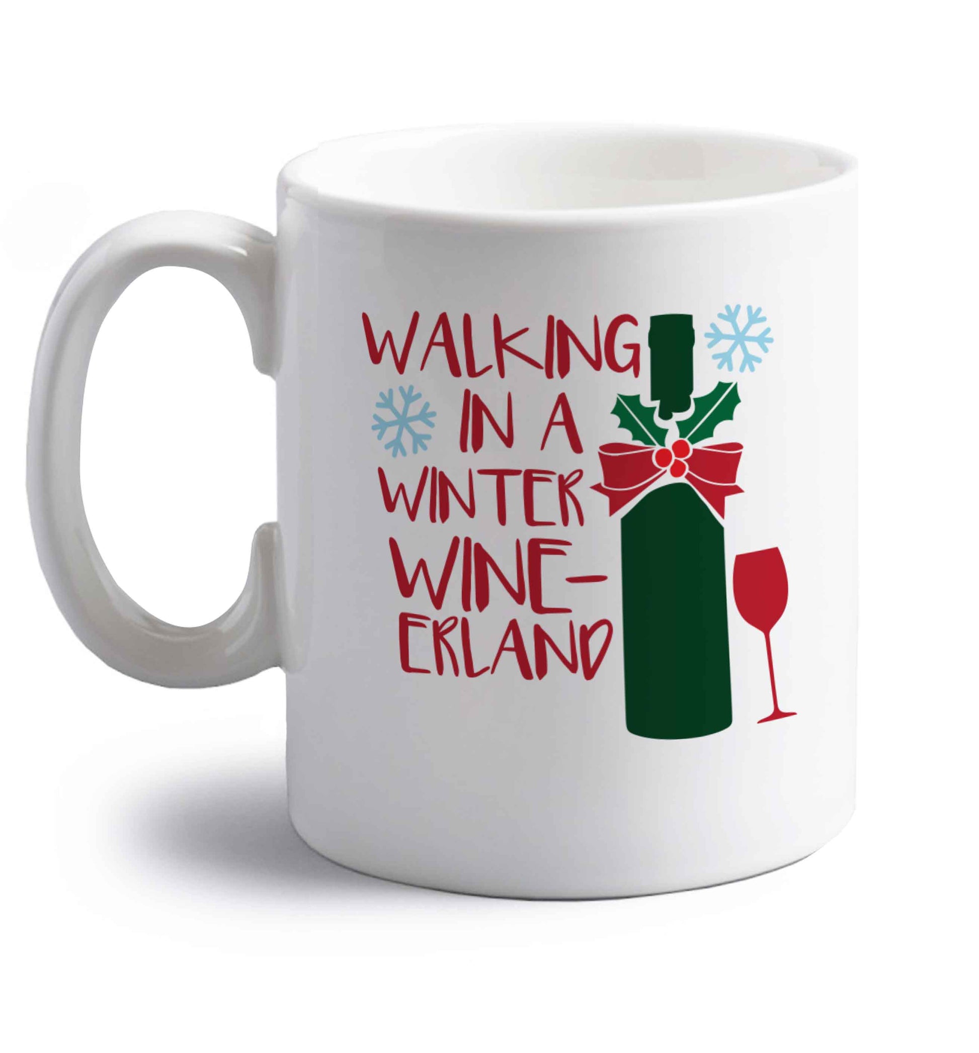 Walking in a wine-derwonderland right handed white ceramic mug 