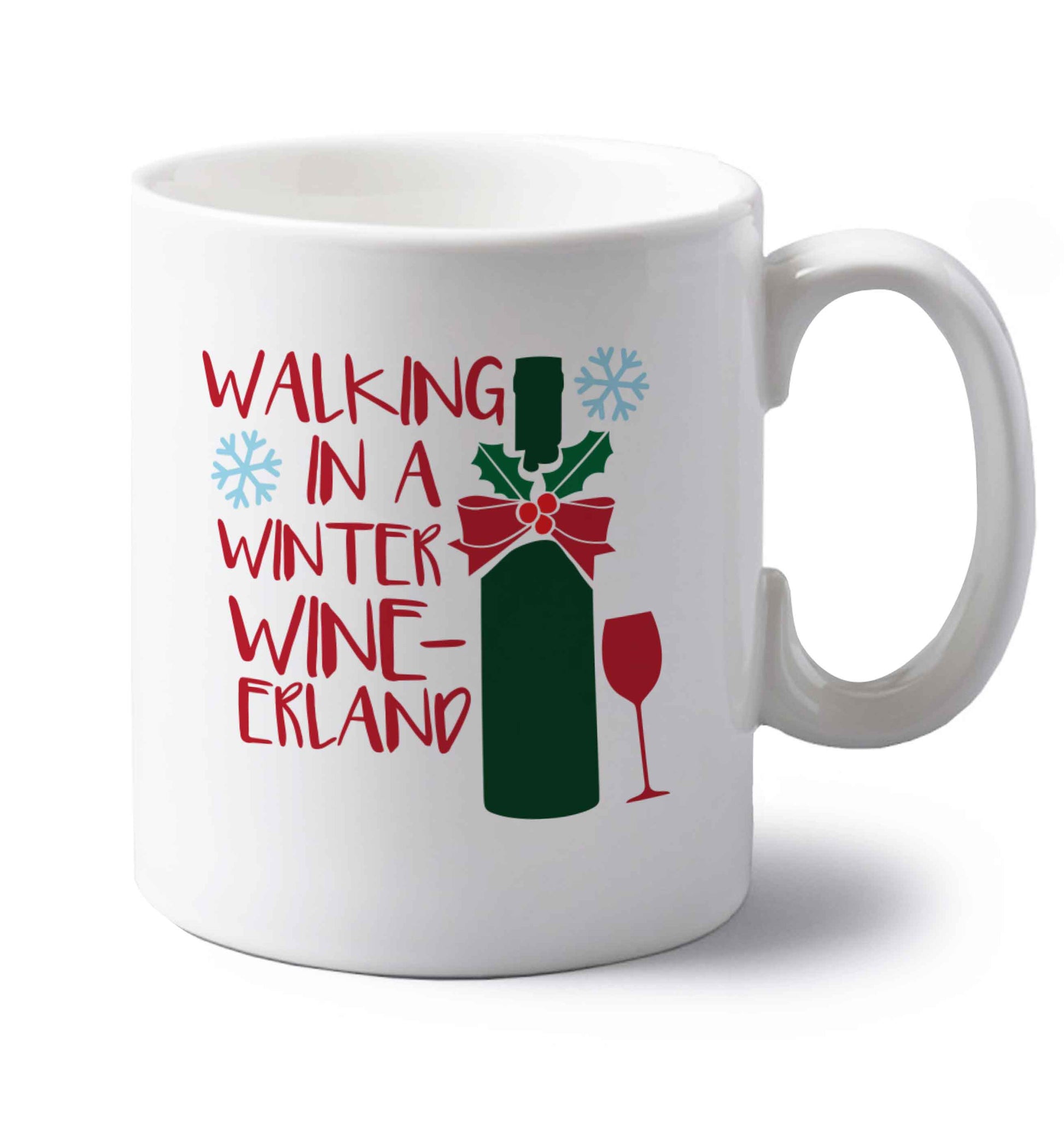 Walking in a wine-derwonderland left handed white ceramic mug 