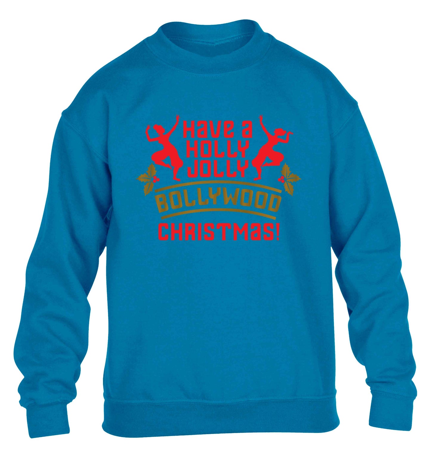 Have a holly, jolly, bollywood Christmas children's blue sweater 12-13 Years