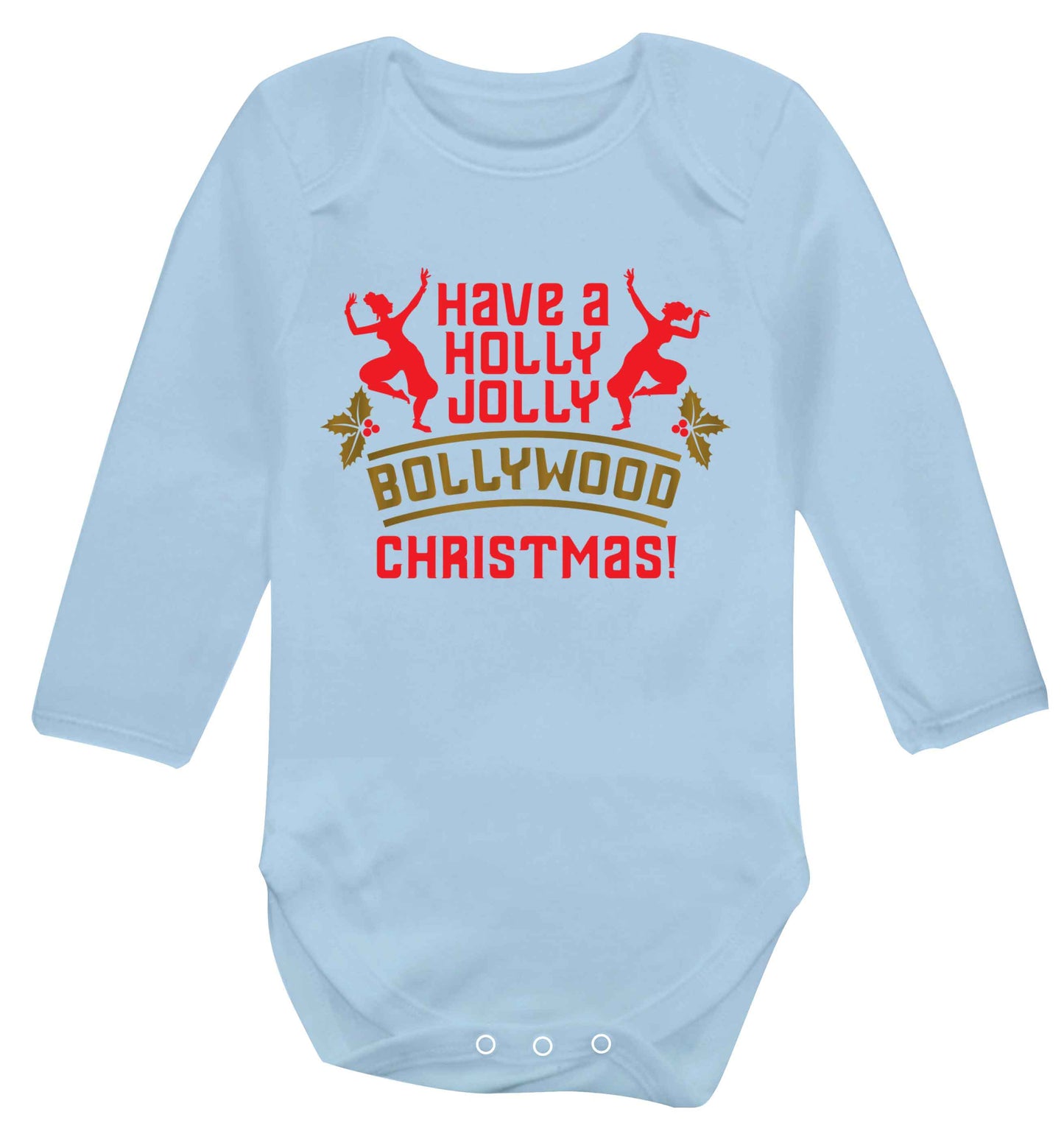 Have a holly, jolly, bollywood Christmas Baby Vest long sleeved pale blue 6-12 months