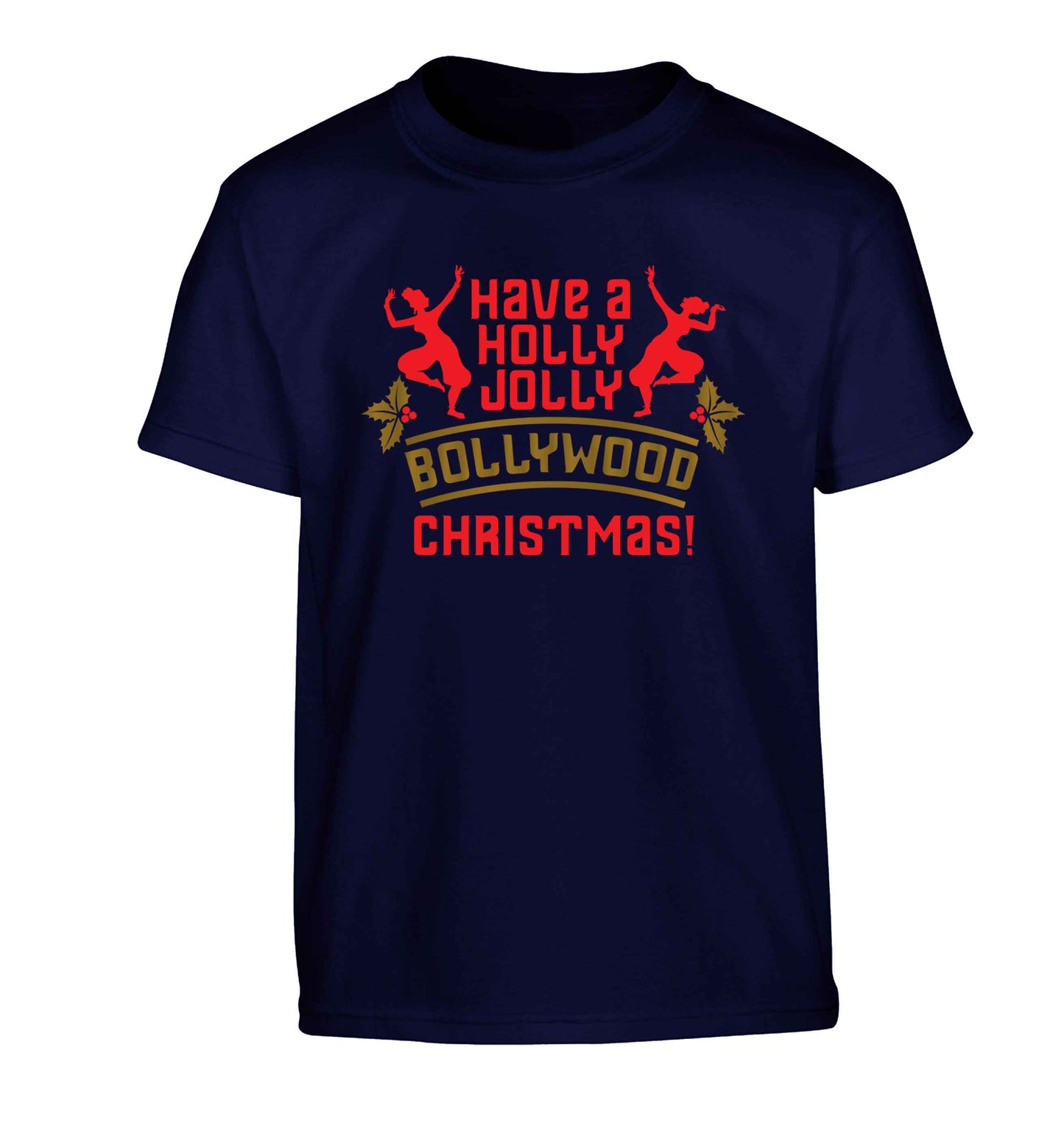 Have a holly, jolly, bollywood Christmas Children's navy Tshirt 12-13 Years