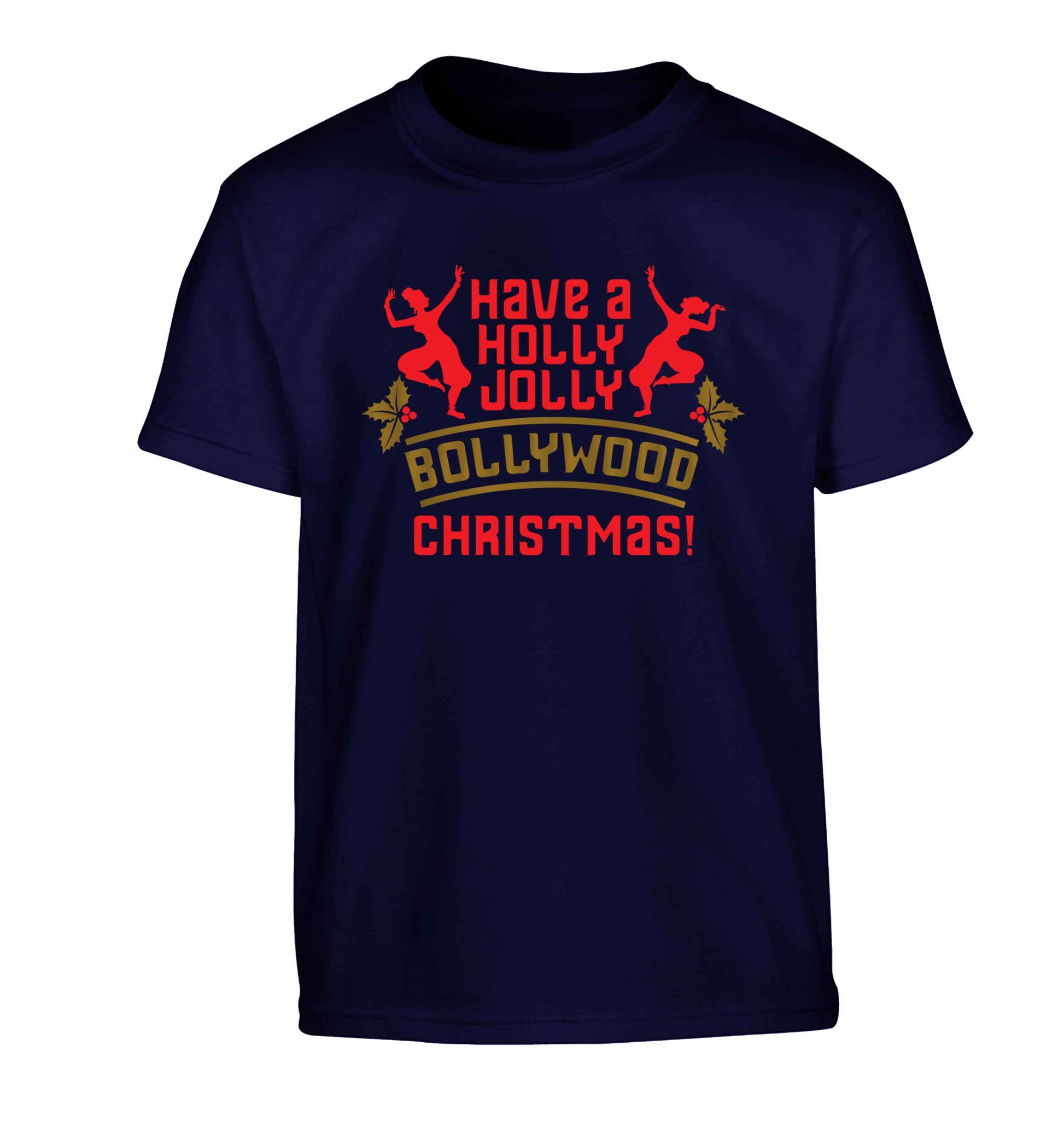 Have a holly, jolly, bollywood Christmas Children's navy Tshirt 12-13 Years