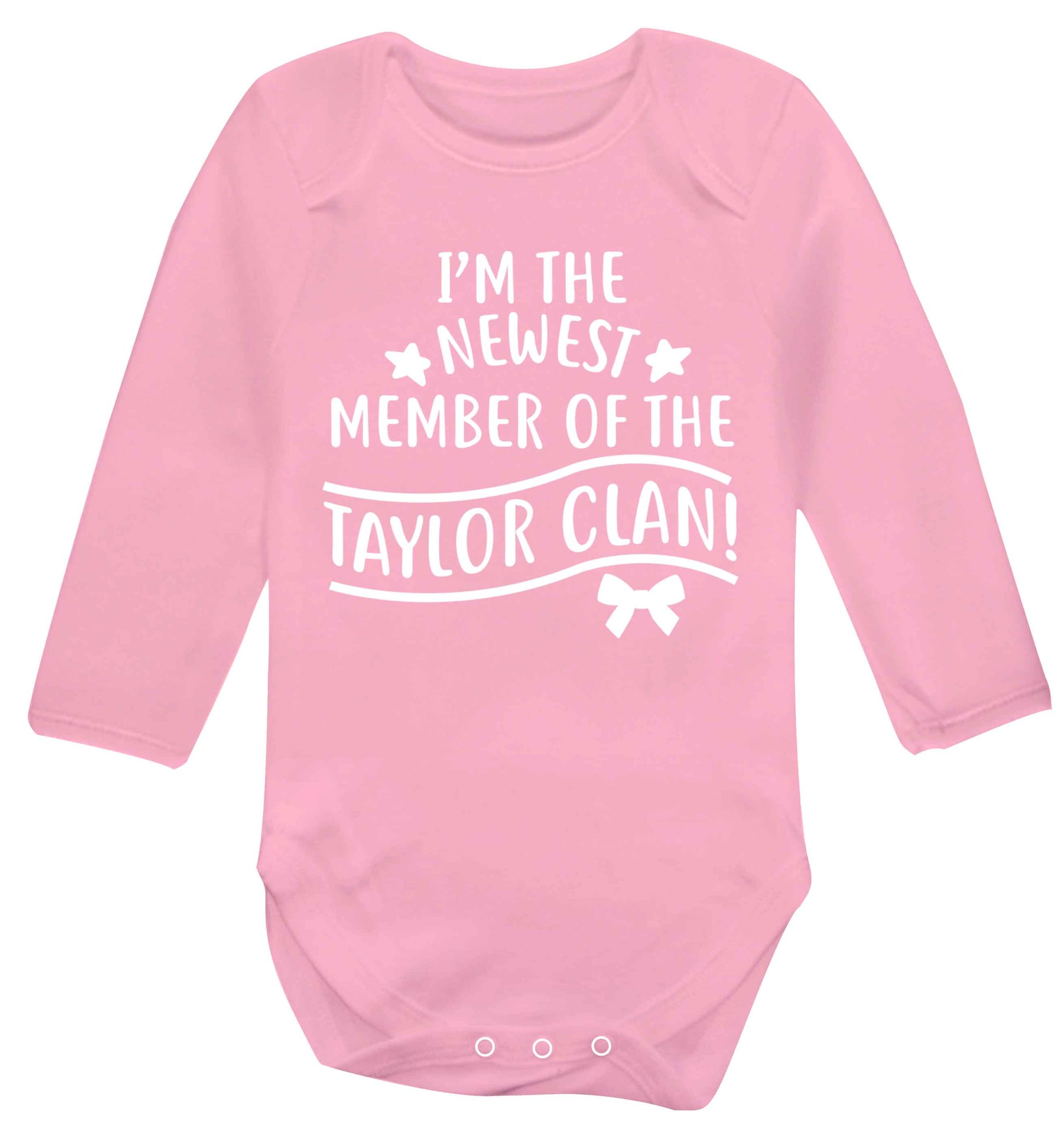 Personalised, newest member of the Taylor clan Baby Vest long sleeved pale pink 6-12 months