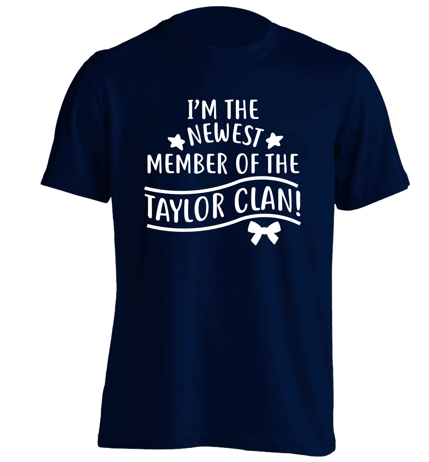 Personalised, newest member of the Taylor clan adults unisex navy Tshirt 2XL