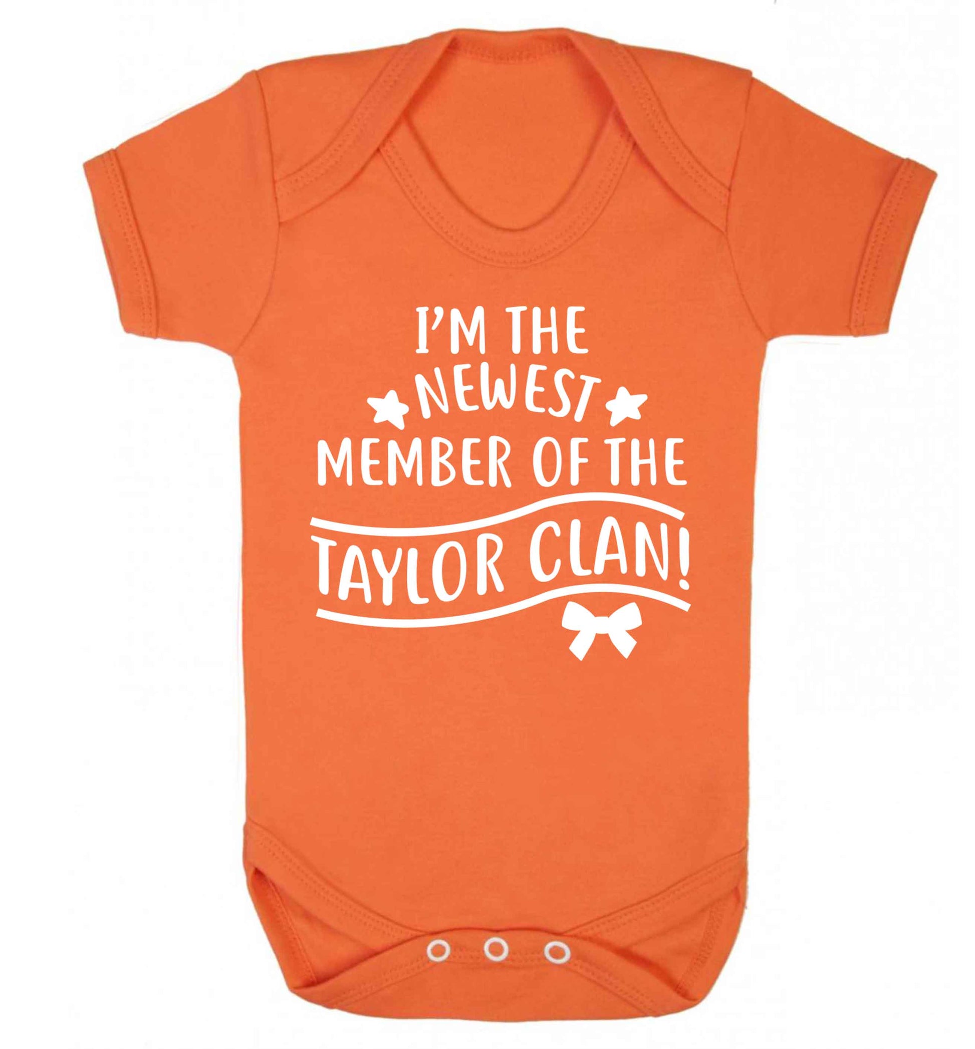 Personalised, newest member of the Taylor clan Baby Vest orange 18-24 months