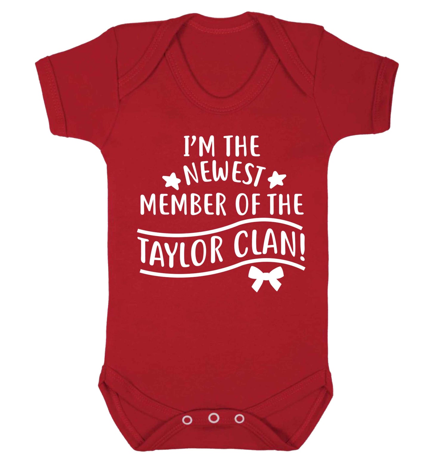 Personalised, newest member of the Taylor clan Baby Vest red 18-24 months