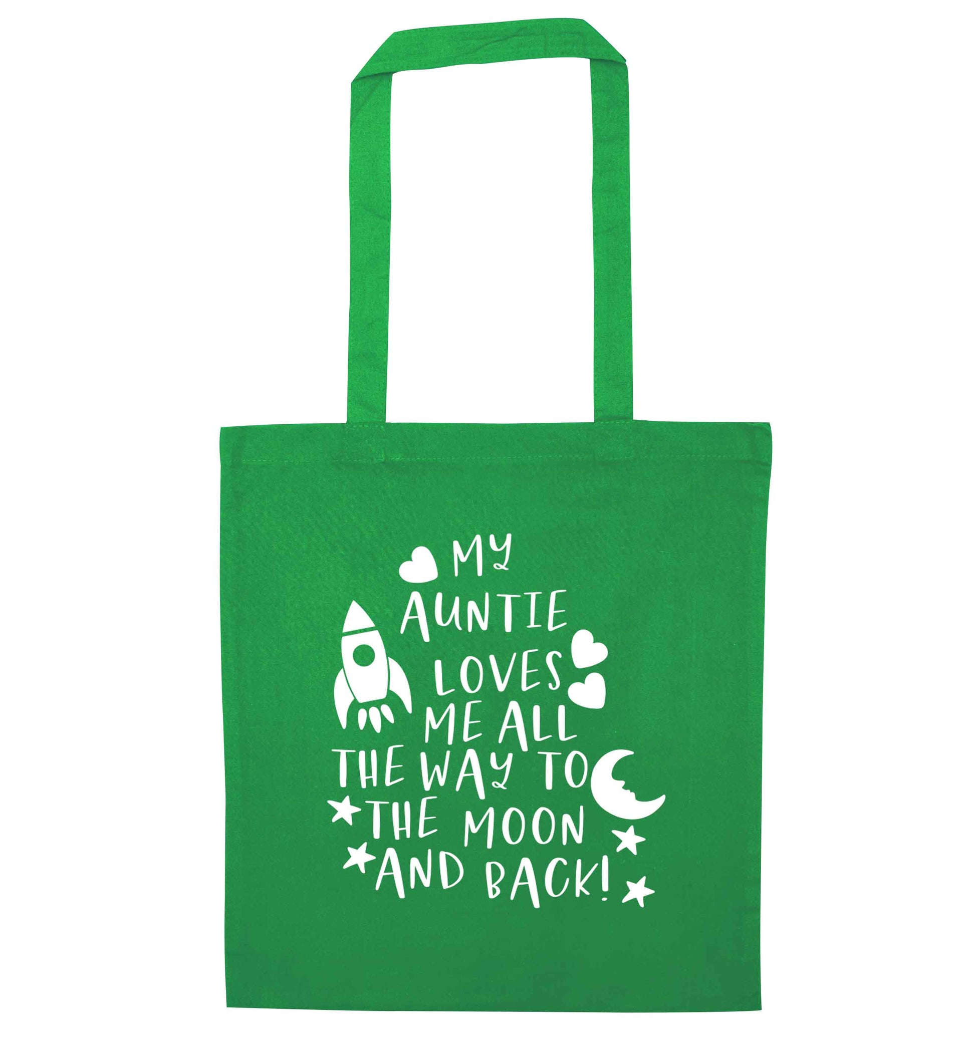 My auntie loves me all the way to the moon and back green tote bag