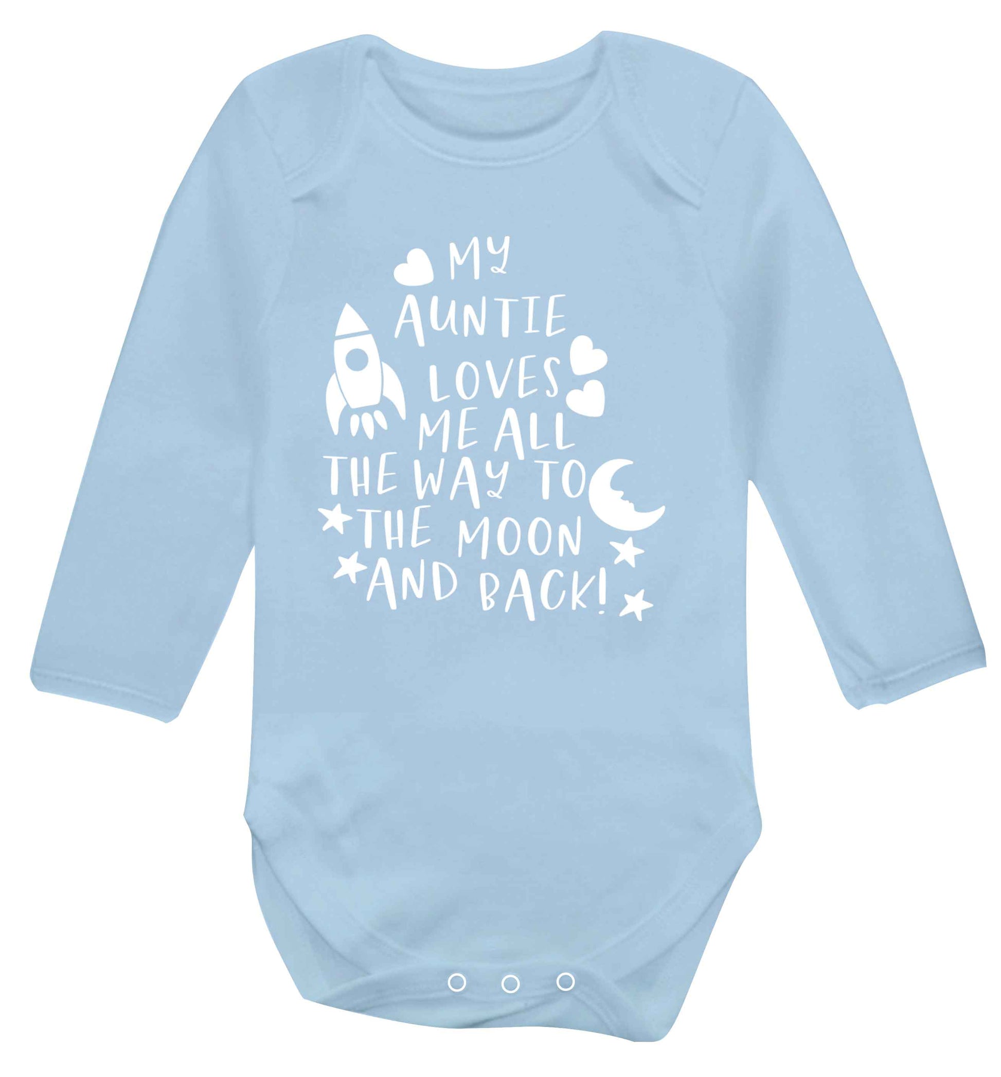 My auntie loves me all the way to the moon and back Baby Vest long sleeved pale blue 6-12 months