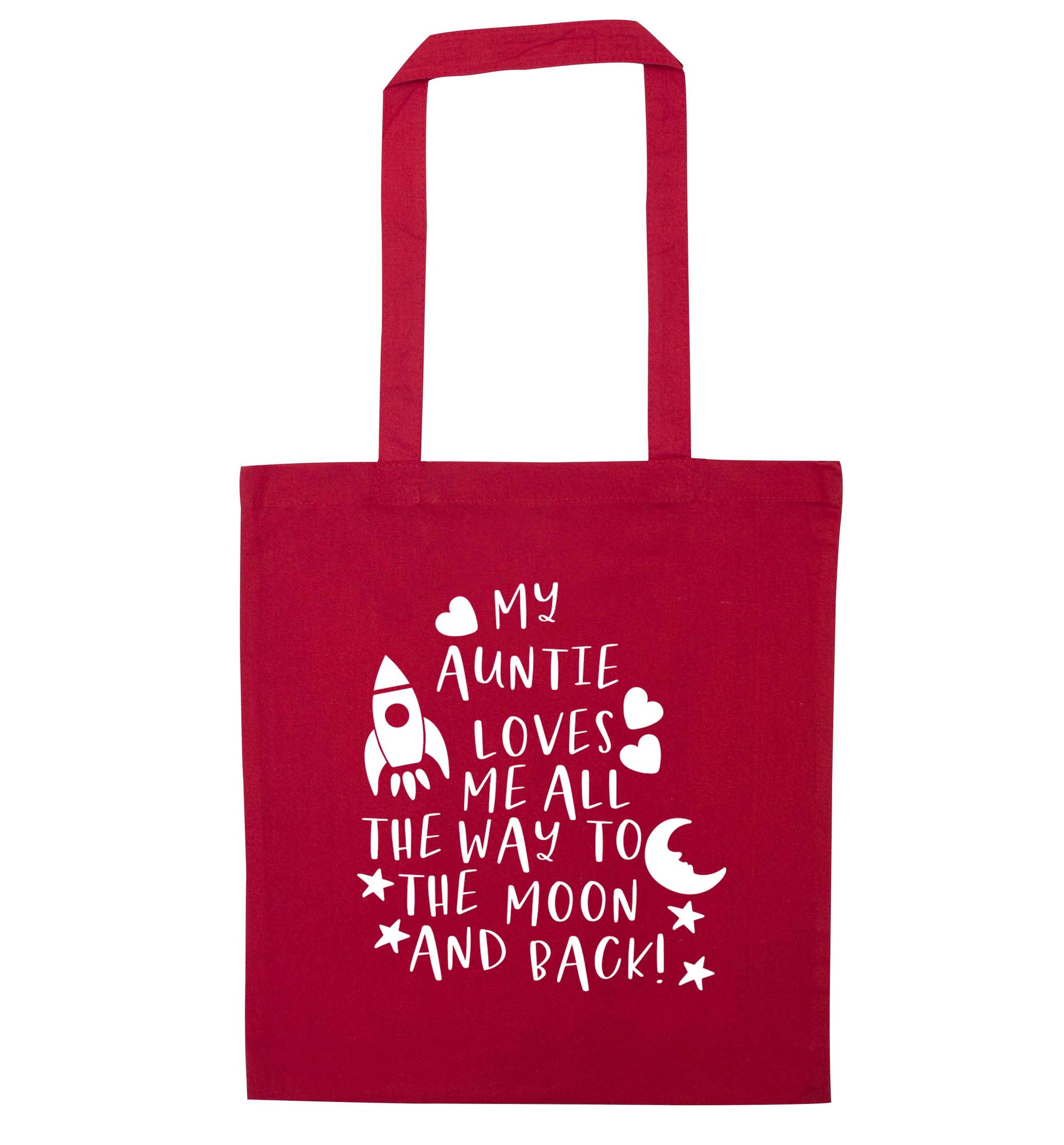 My auntie loves me all the way to the moon and back red tote bag