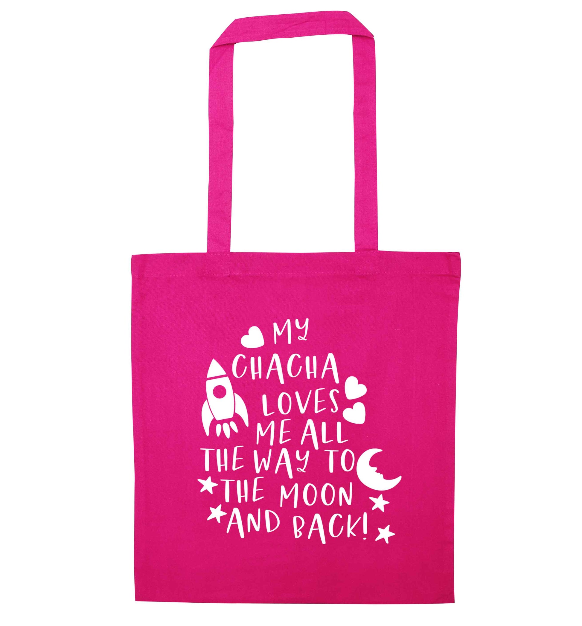 My chacha loves me all the way to the moon and back pink tote bag