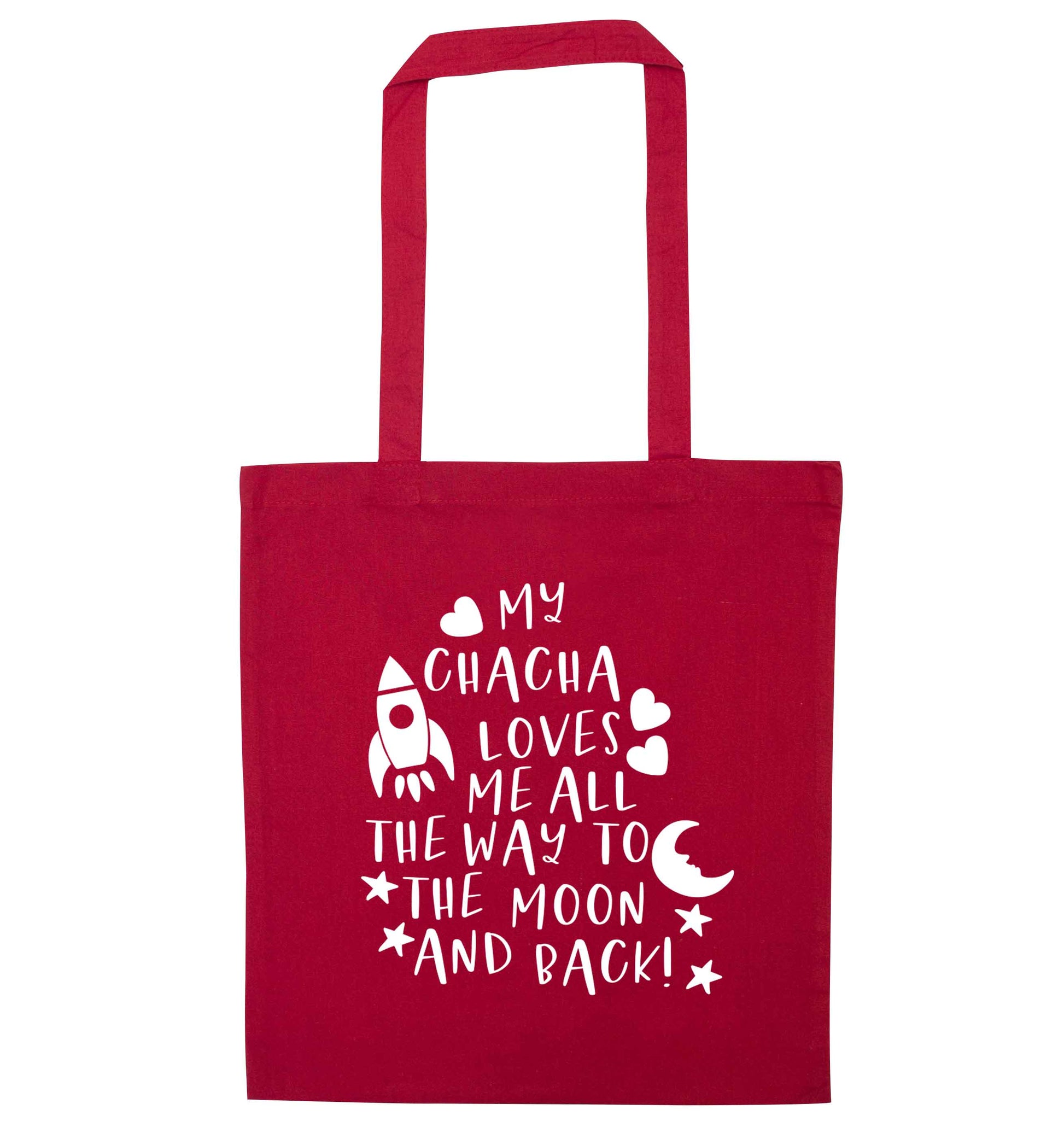 My chacha loves me all the way to the moon and back red tote bag