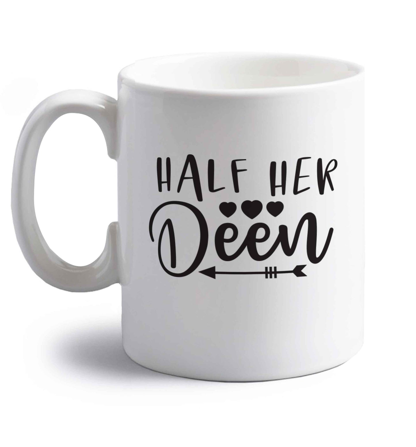 Half her deen right handed white ceramic mug 