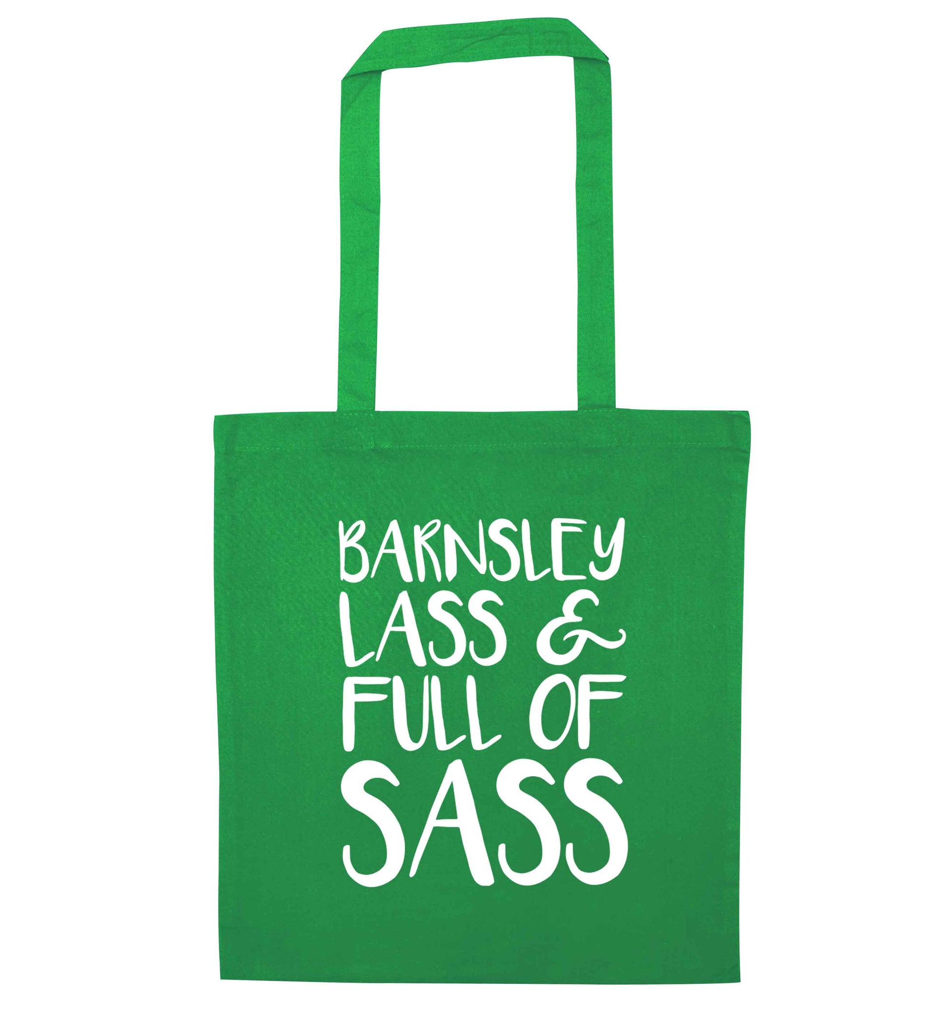 Barnsley lass and full of sass green tote bag