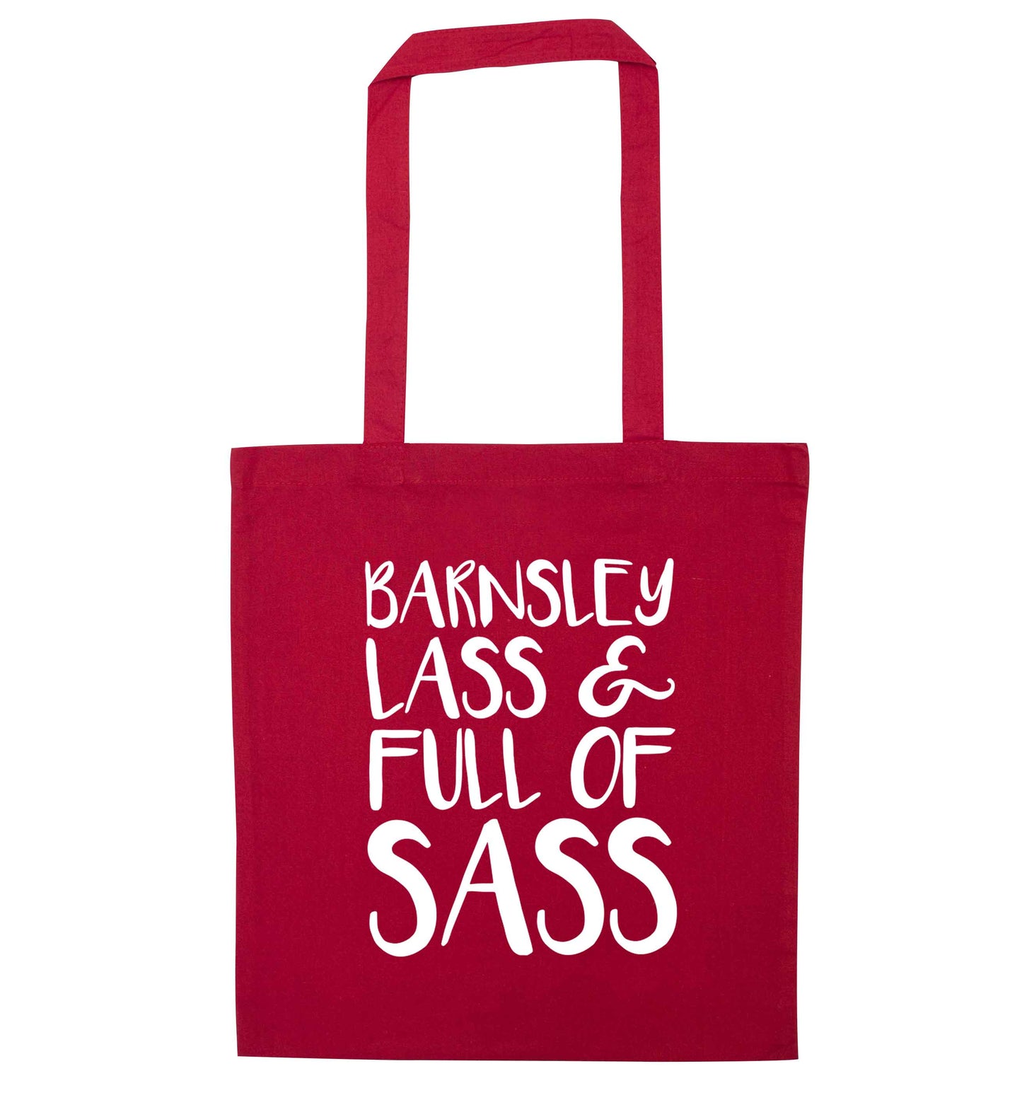Barnsley lass and full of sass red tote bag