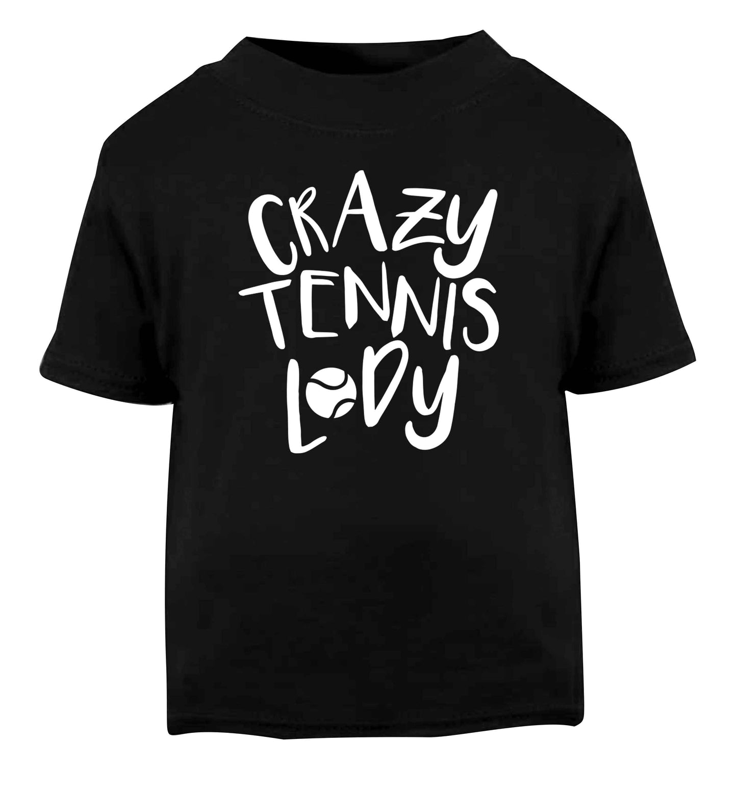 Crazy tennis lady Black Baby Toddler Tshirt 2 years