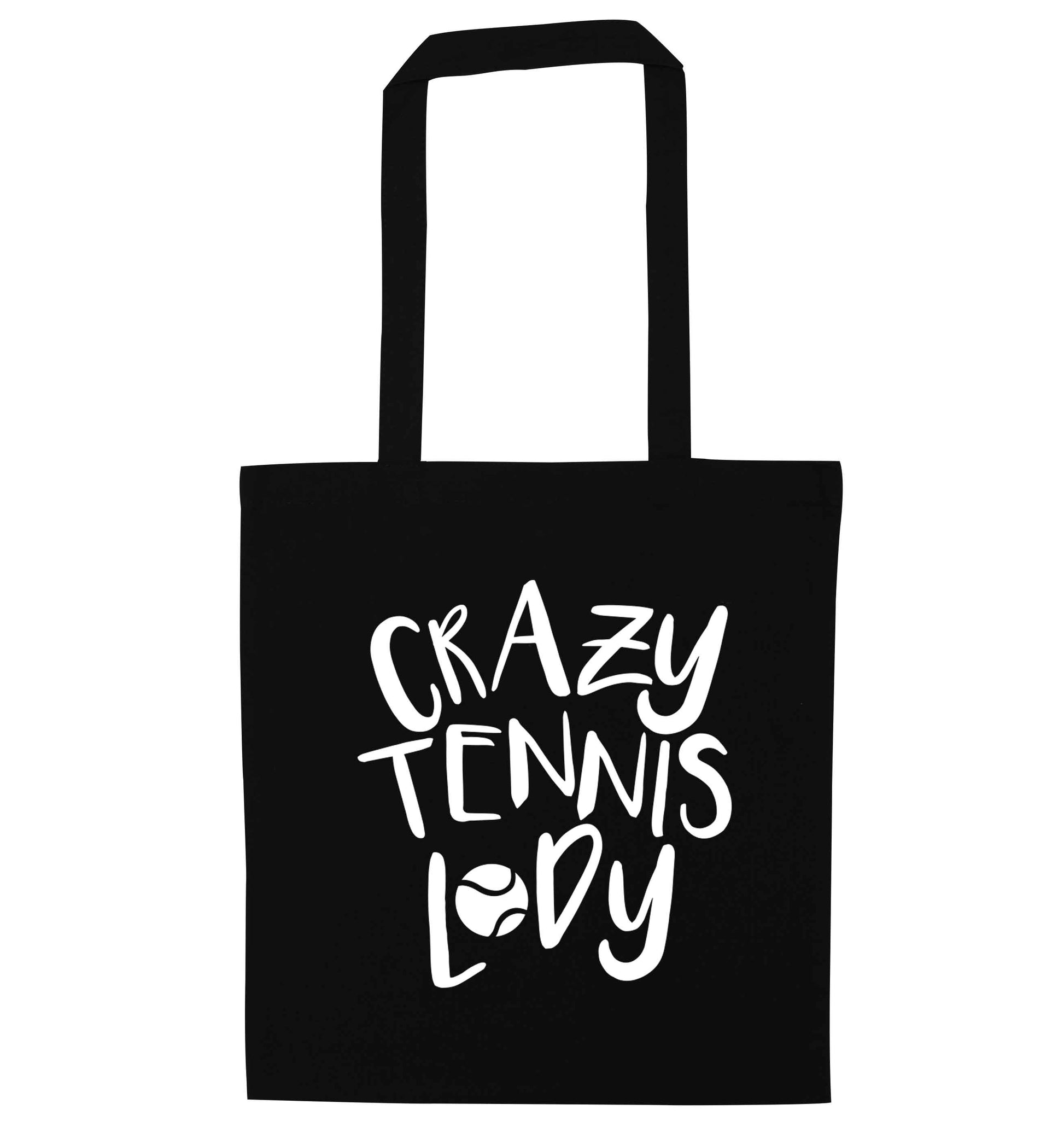 Crazy tennis lady black tote bag
