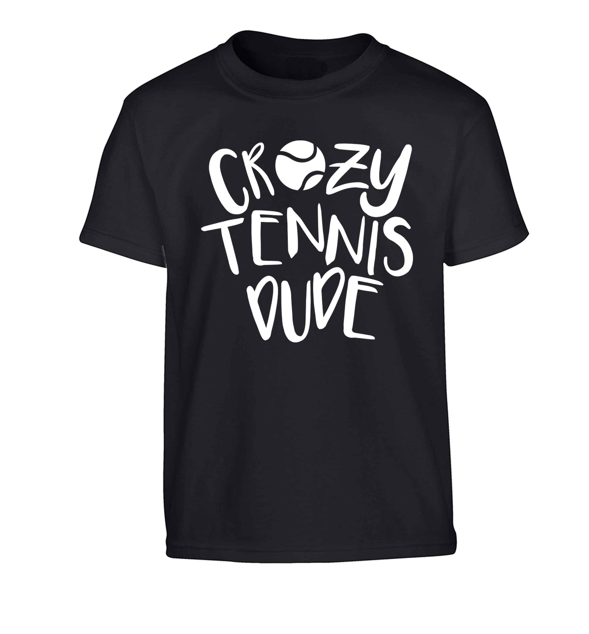 Crazy tennis dude Children's black Tshirt 12-13 Years
