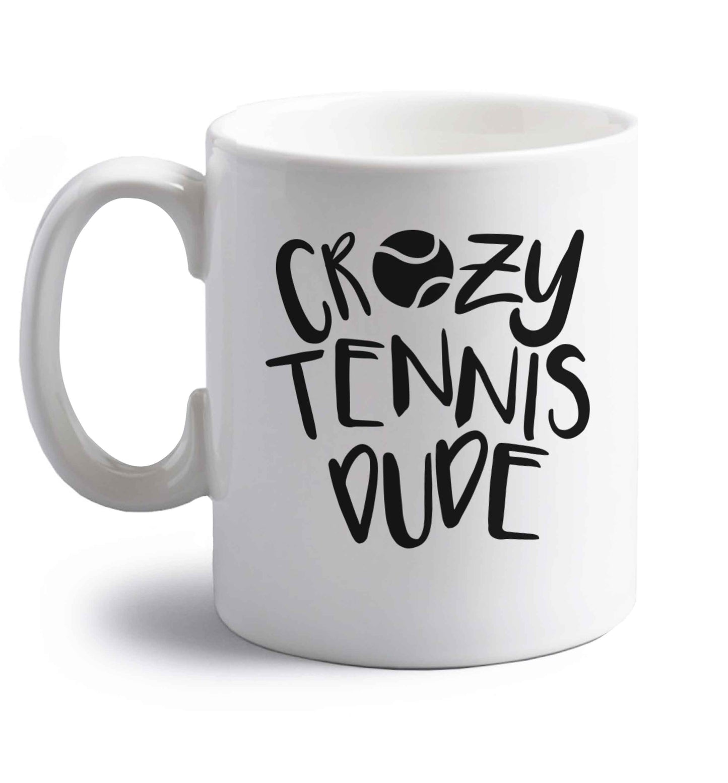Crazy tennis dude right handed white ceramic mug 
