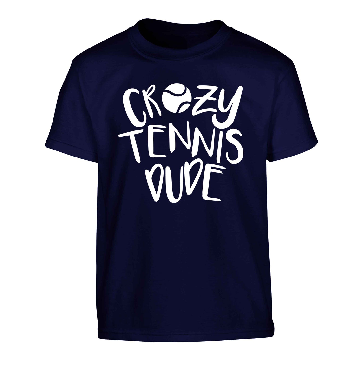 Crazy tennis dude Children's navy Tshirt 12-13 Years