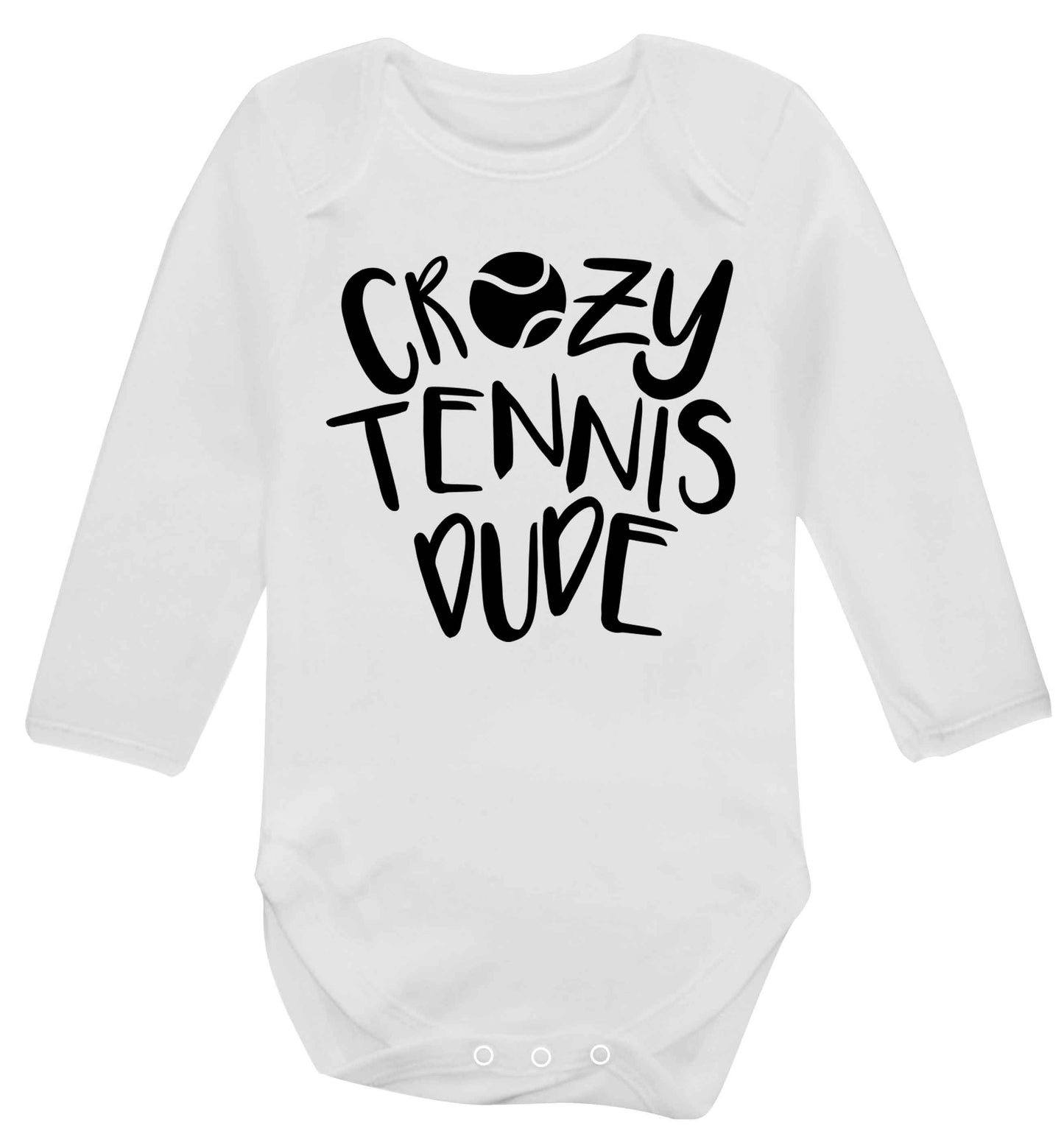 Crazy tennis dude Baby Vest long sleeved white 6-12 months
