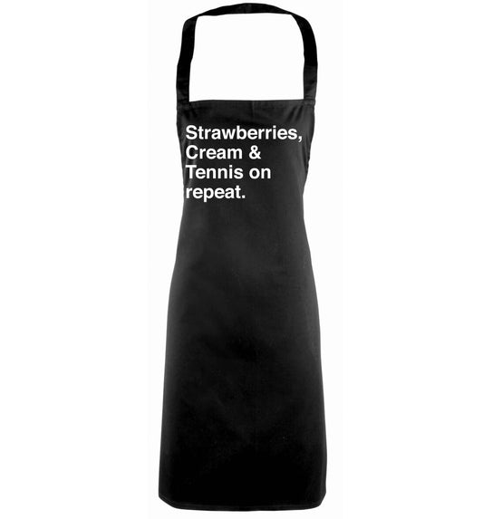 Strawberries, cream and tennis on repeat black apron