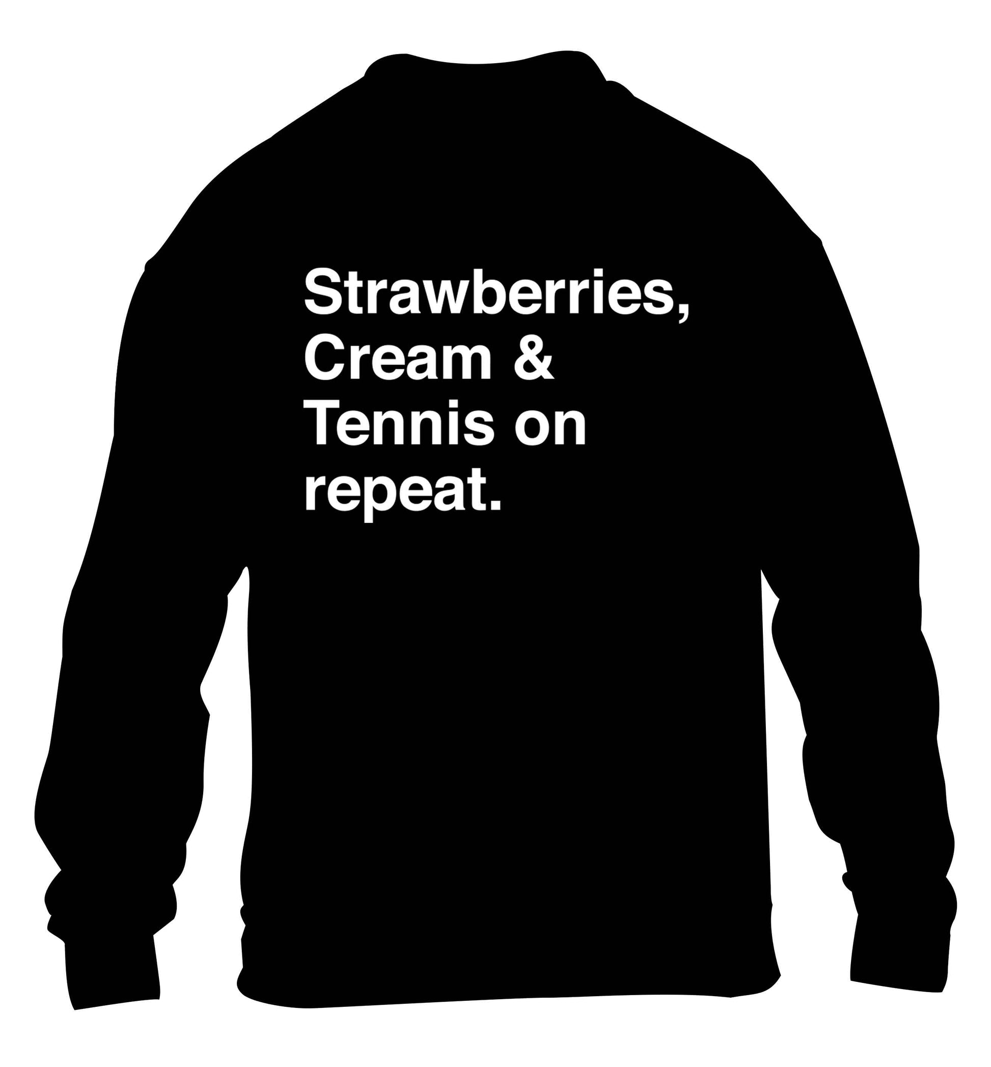 Strawberries, cream and tennis on repeat children's black sweater 12-13 Years