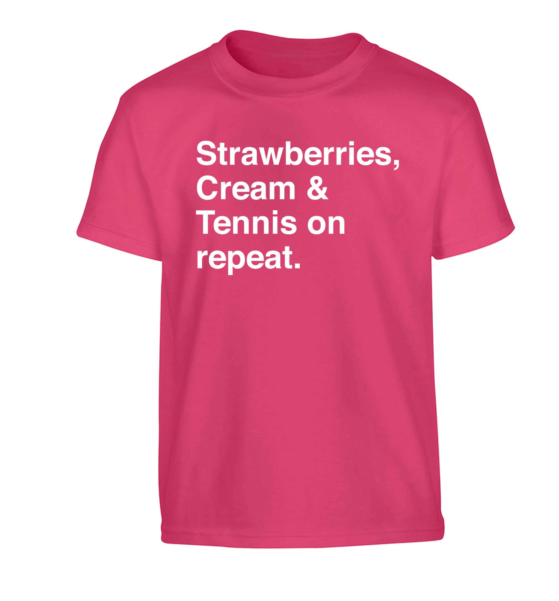 Strawberries, cream and tennis on repeat Children's pink Tshirt 12-13 Years