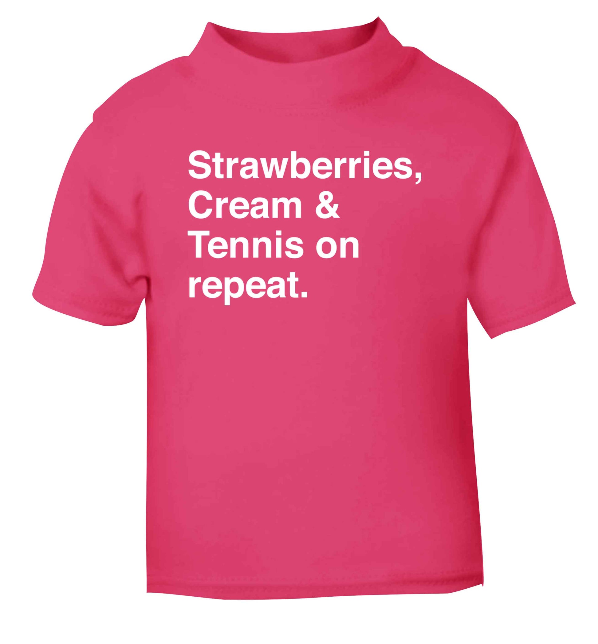 Strawberries, cream and tennis on repeat pink Baby Toddler Tshirt 2 Years