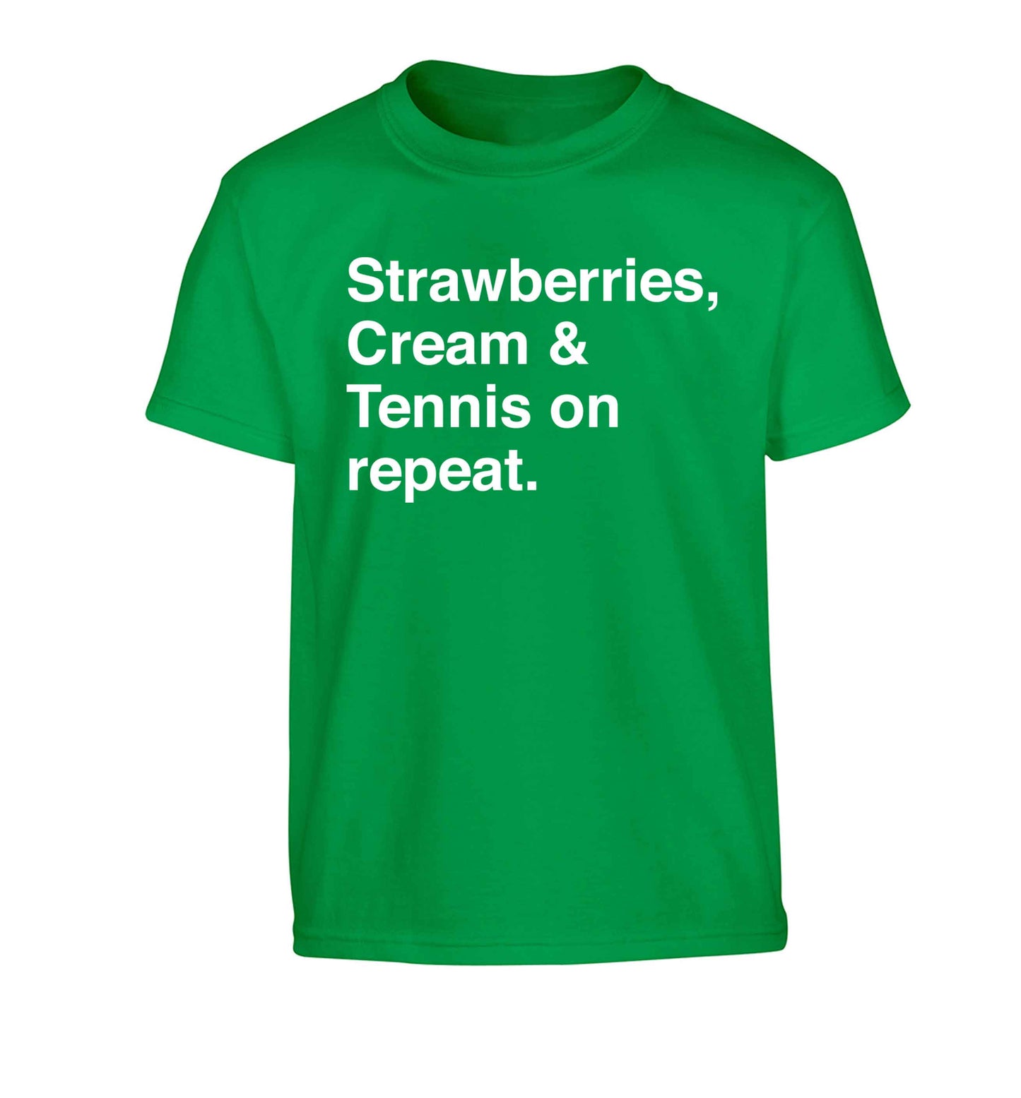 Strawberries, cream and tennis on repeat Children's green Tshirt 12-13 Years