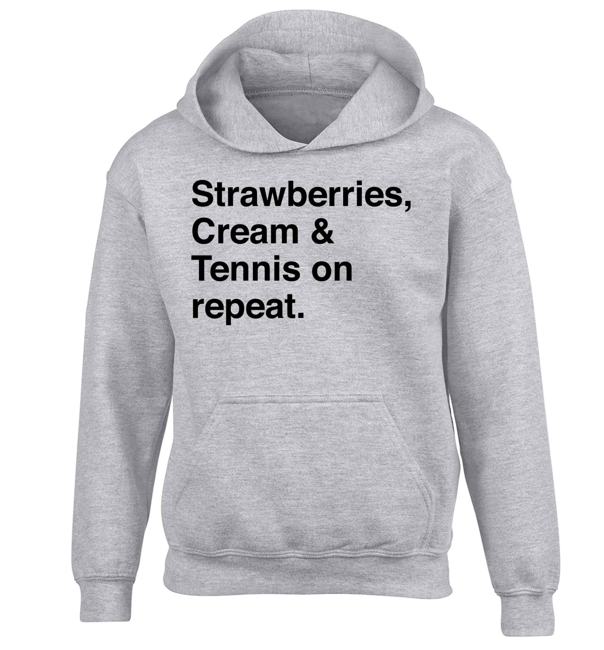 Strawberries, cream and tennis on repeat children's grey hoodie 12-13 Years
