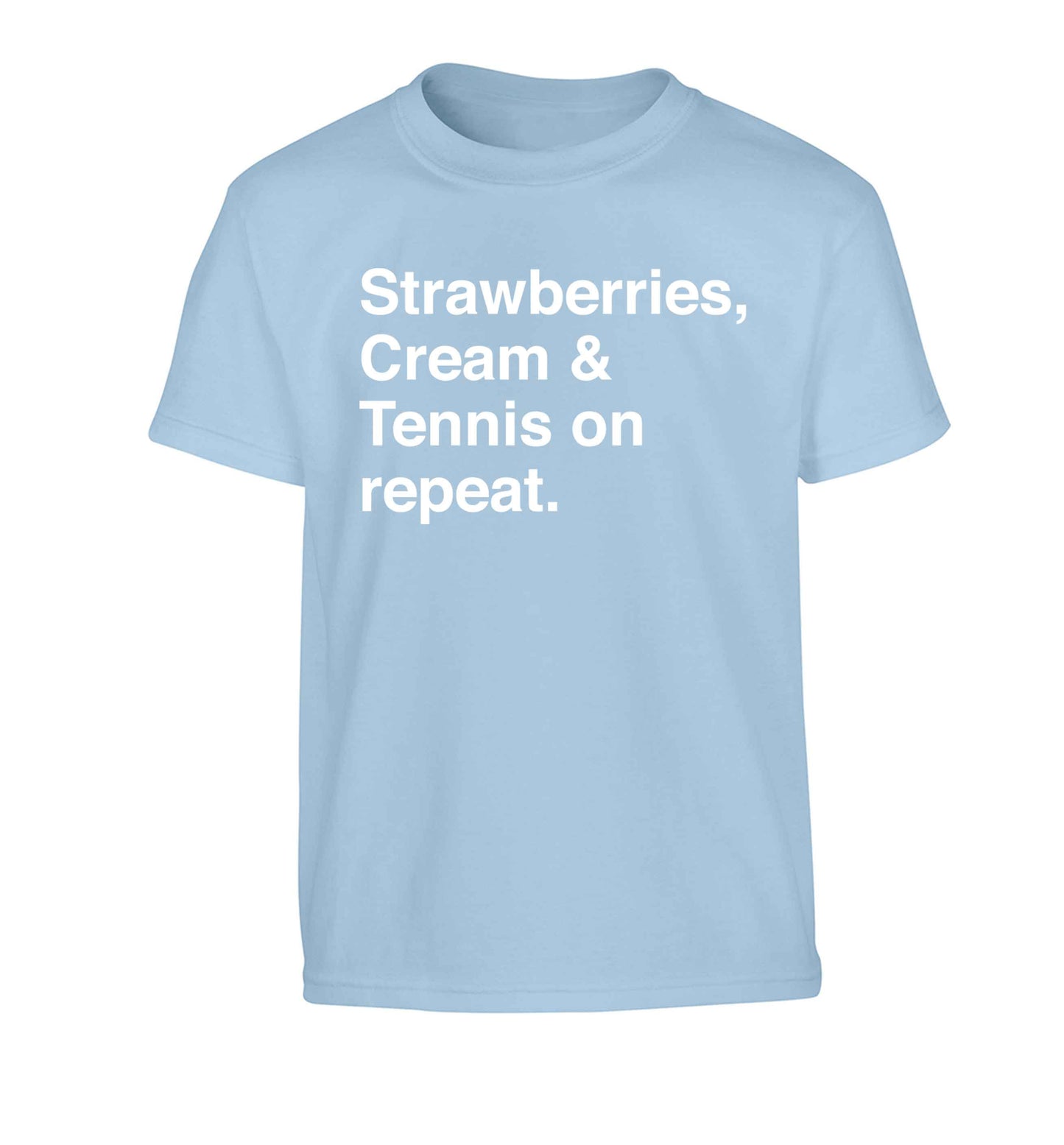 Strawberries, cream and tennis on repeat Children's light blue Tshirt 12-13 Years