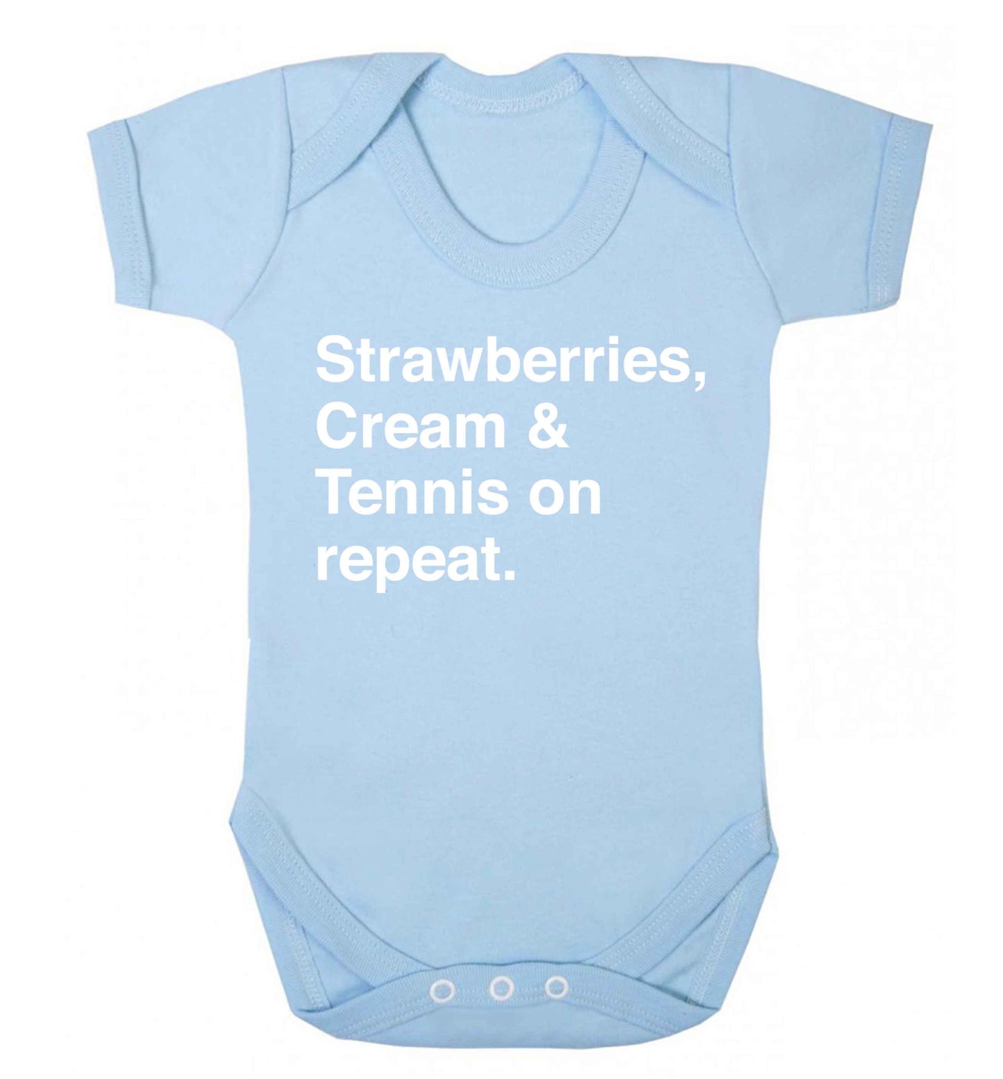 Strawberries, cream and tennis on repeat Baby Vest pale blue 18-24 months