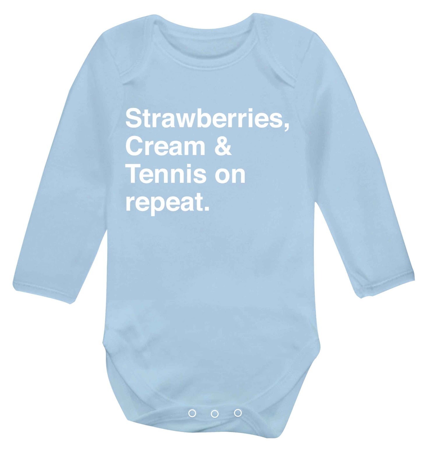 Strawberries, cream and tennis on repeat Baby Vest long sleeved pale blue 6-12 months