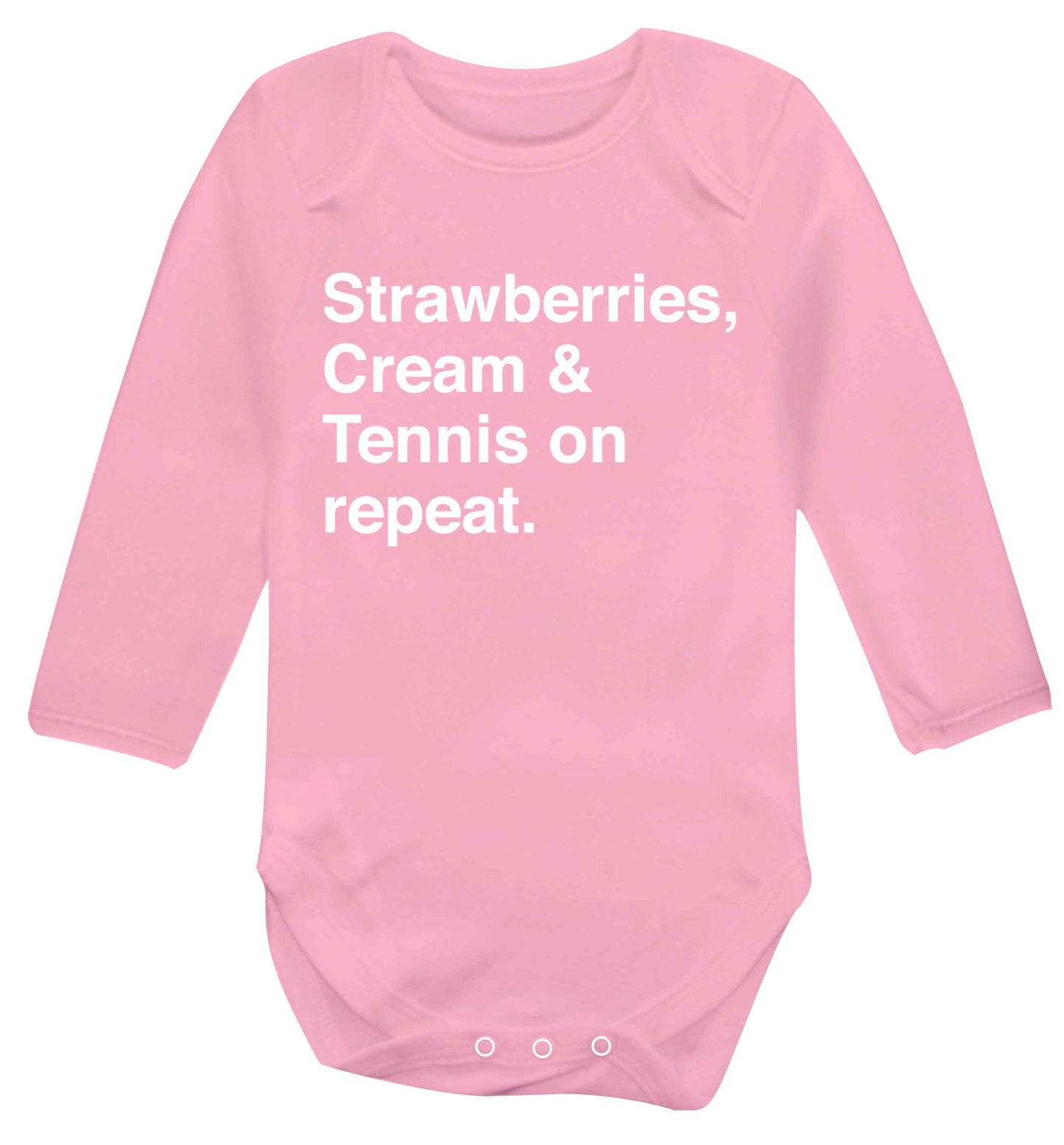 Strawberries, cream and tennis on repeat Baby Vest long sleeved pale pink 6-12 months