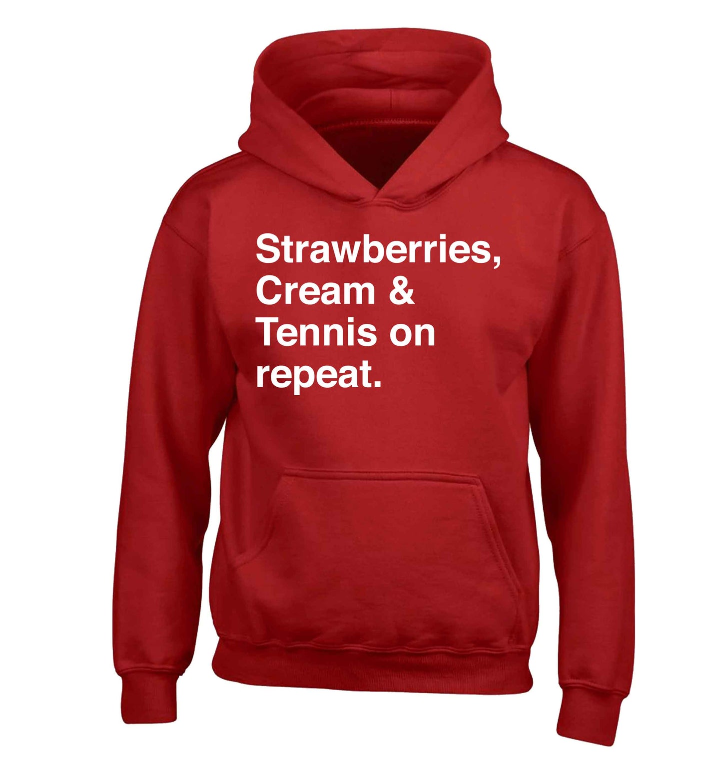 Strawberries, cream and tennis on repeat children's red hoodie 12-13 Years