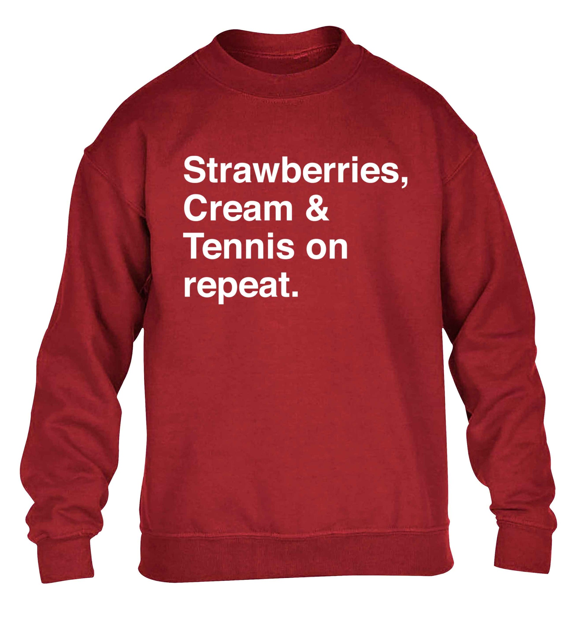 Strawberries, cream and tennis on repeat children's grey sweater 12-13 Years