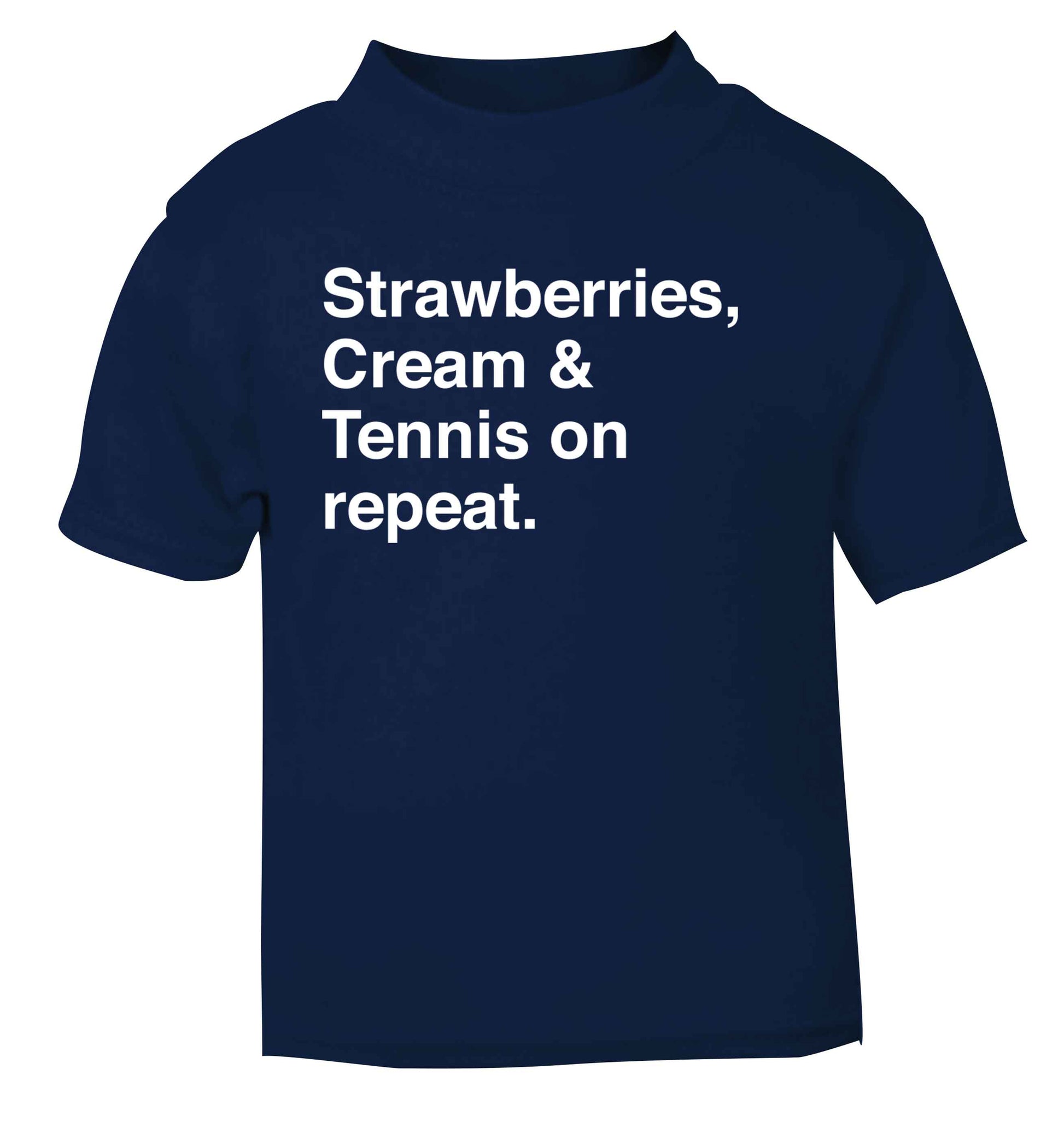 Strawberries, cream and tennis on repeat navy Baby Toddler Tshirt 2 Years