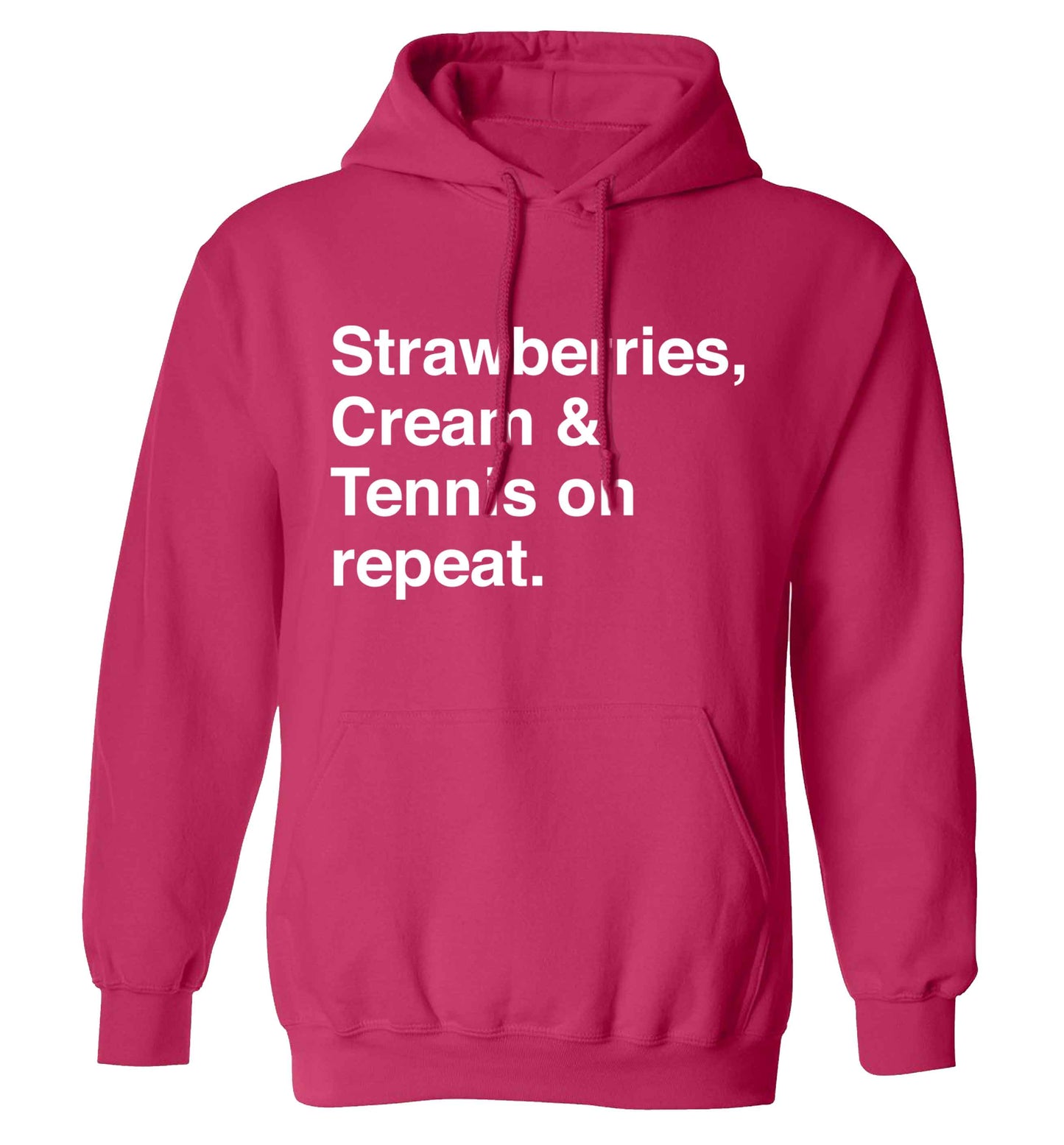 Strawberries, cream and tennis on repeat adults unisex pink hoodie 2XL