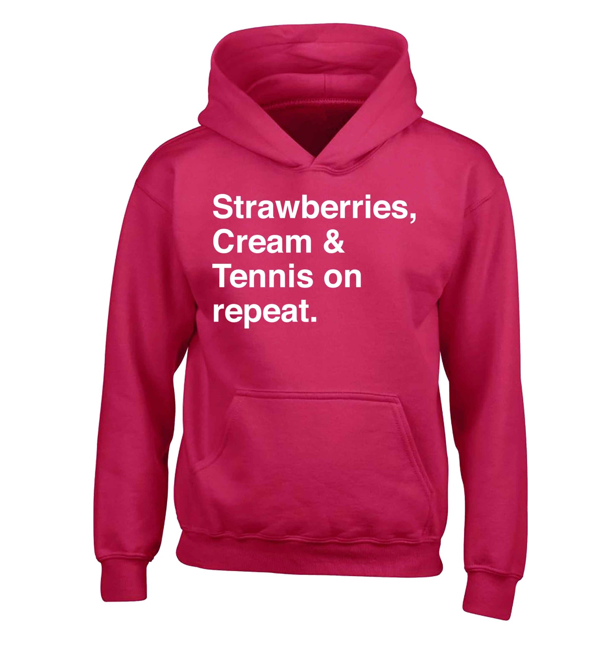 Strawberries, cream and tennis on repeat children's pink hoodie 12-13 Years
