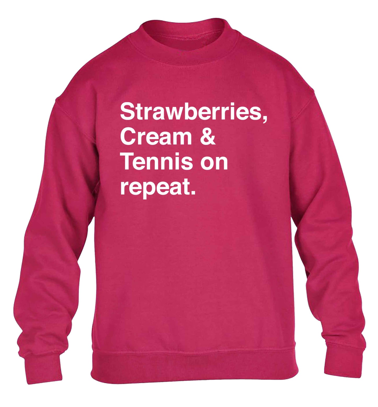 Strawberries, cream and tennis on repeat children's pink sweater 12-13 Years