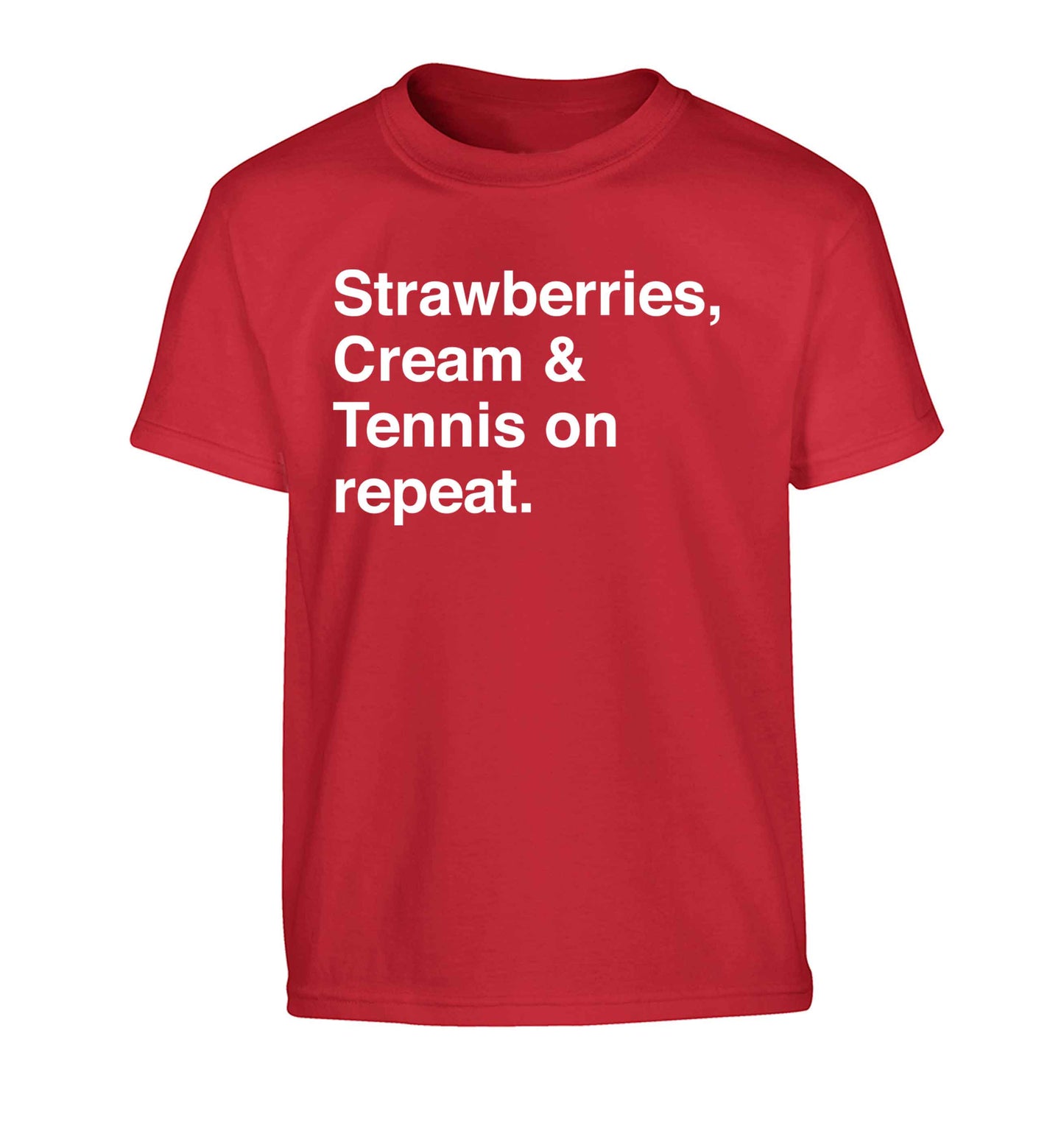 Strawberries, cream and tennis on repeat Children's red Tshirt 12-13 Years