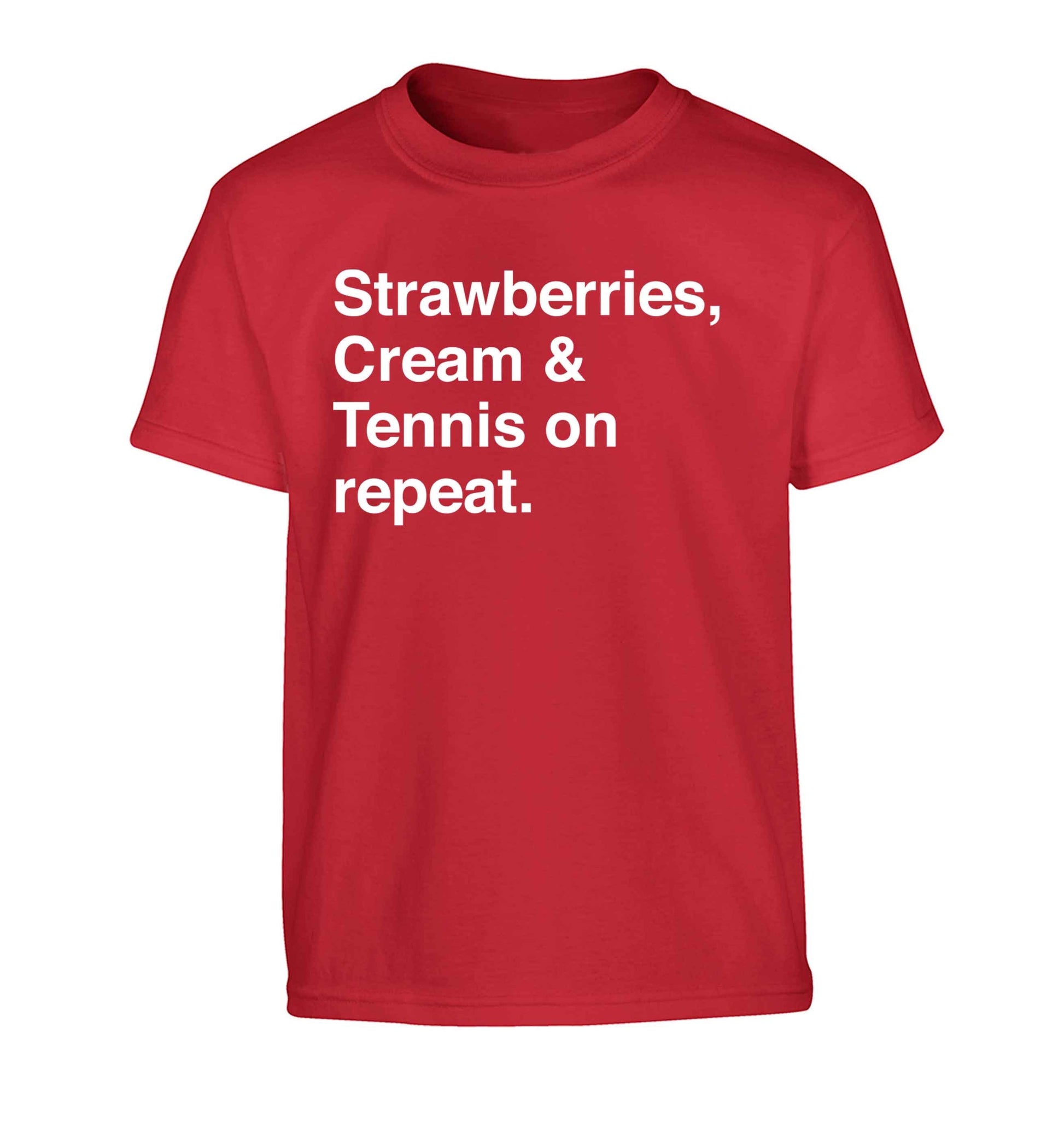 Strawberries, cream and tennis on repeat Children's red Tshirt 12-13 Years