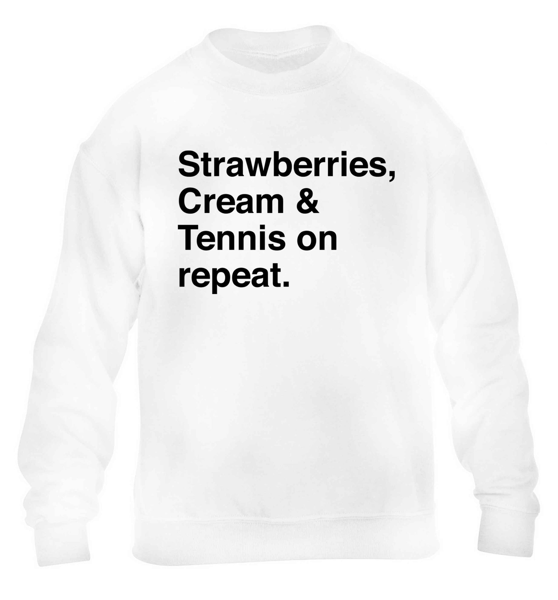 Strawberries, cream and tennis on repeat children's white sweater 12-13 Years