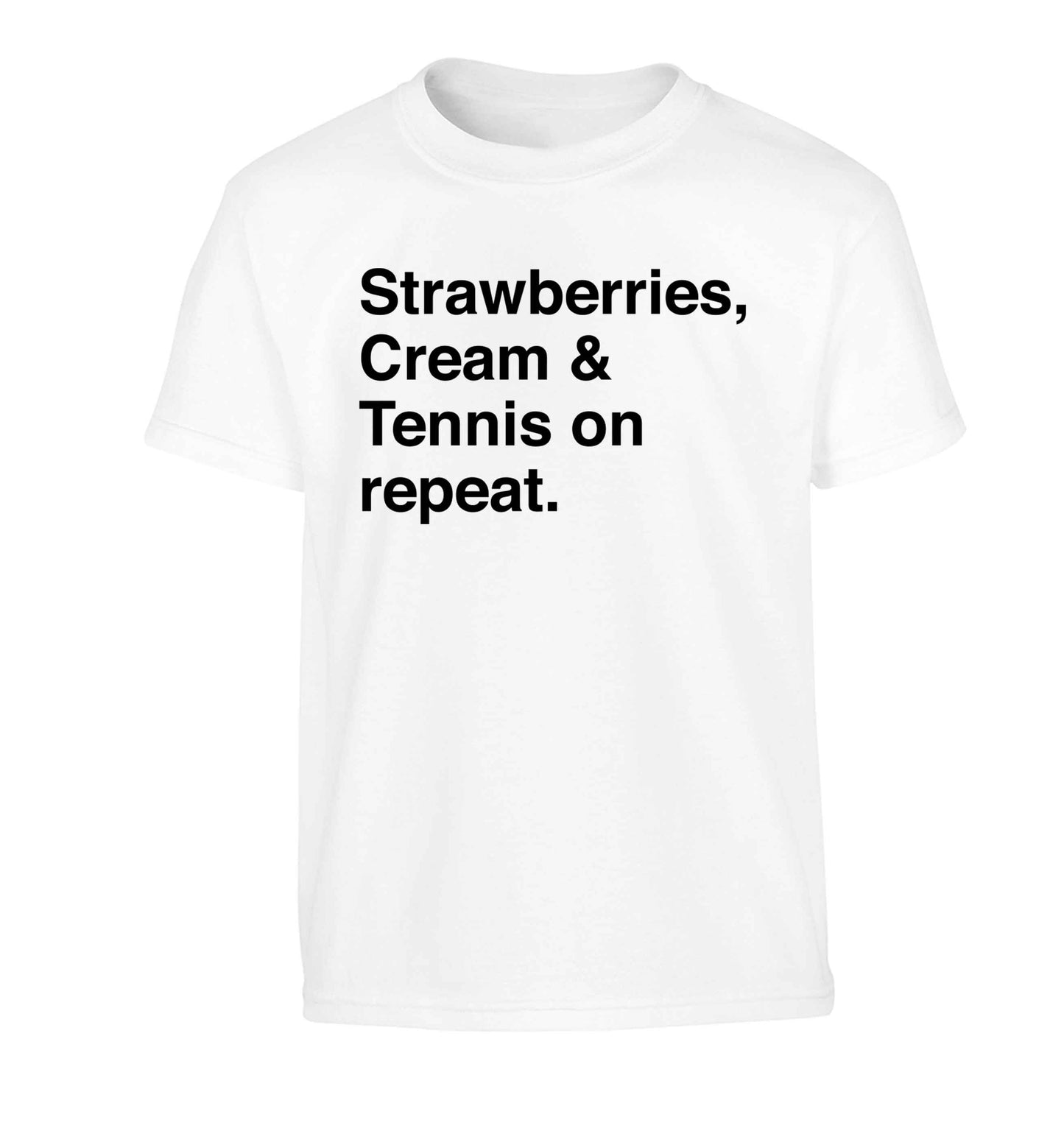 Strawberries, cream and tennis on repeat Children's white Tshirt 12-13 Years